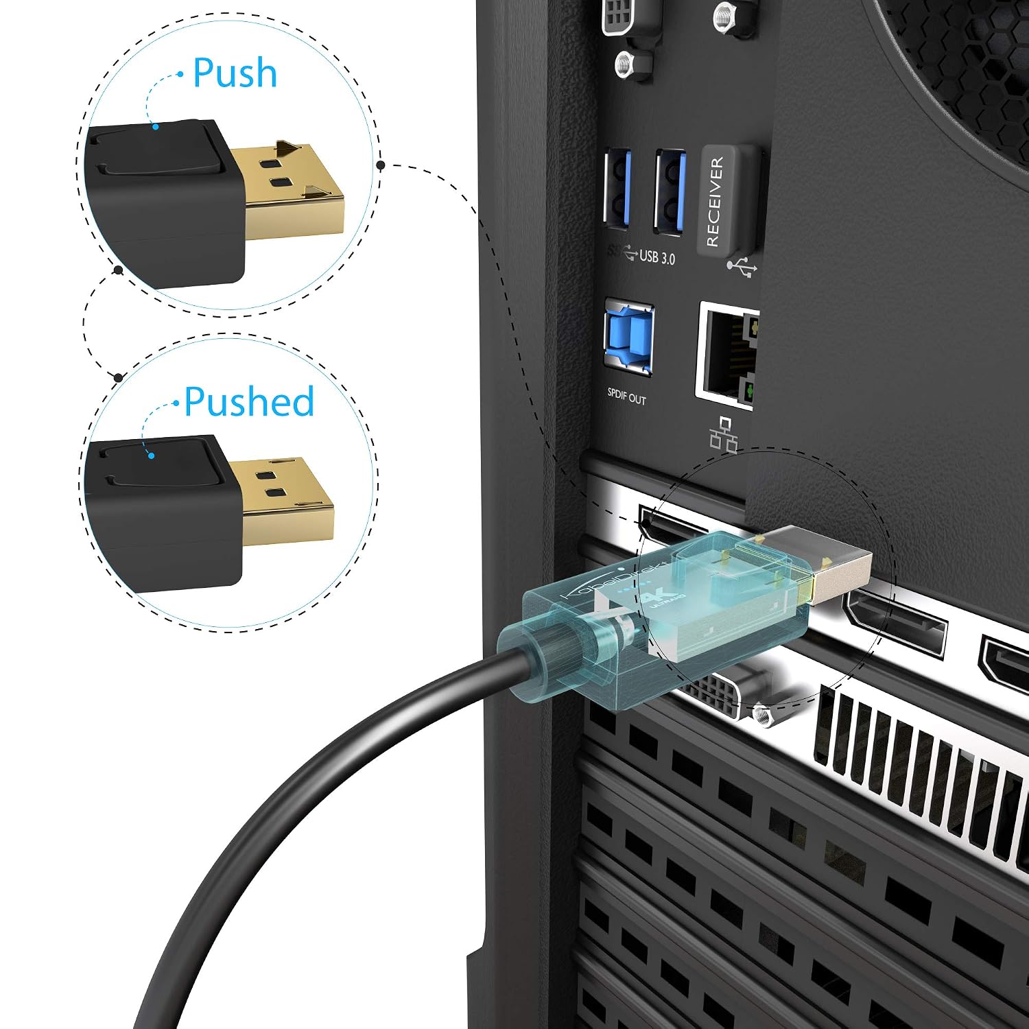 Detalle de KabelDirekt 4K Mini DisplayPort to DisplayPort Cable (5m) with AIS shielding – Thunderbolt 1/2 compatible