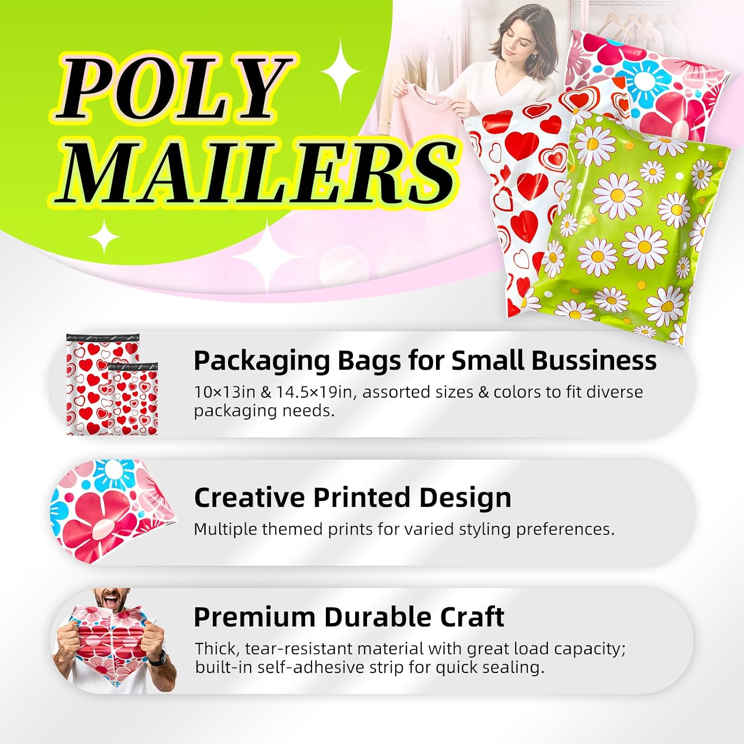 Detalle 2 de weenon 10 x 13-Inch Poly Mailers, 100 Count, Daisy PE Shipping Bags