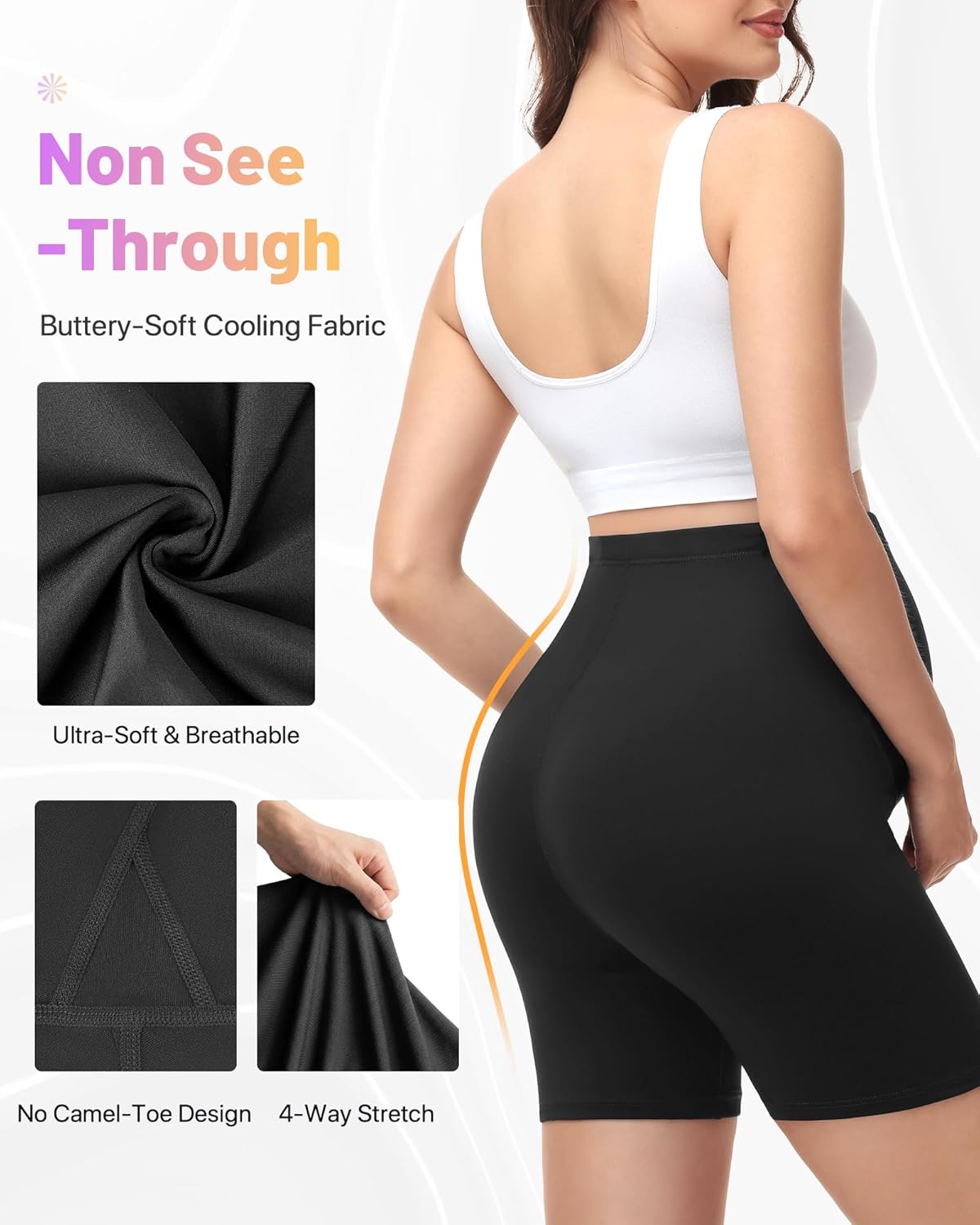 Detalle de SIMIYA Maternity Shorts Over Bump Adjustable Waist – High Waisted Anti-Chafing Yoga Shorts