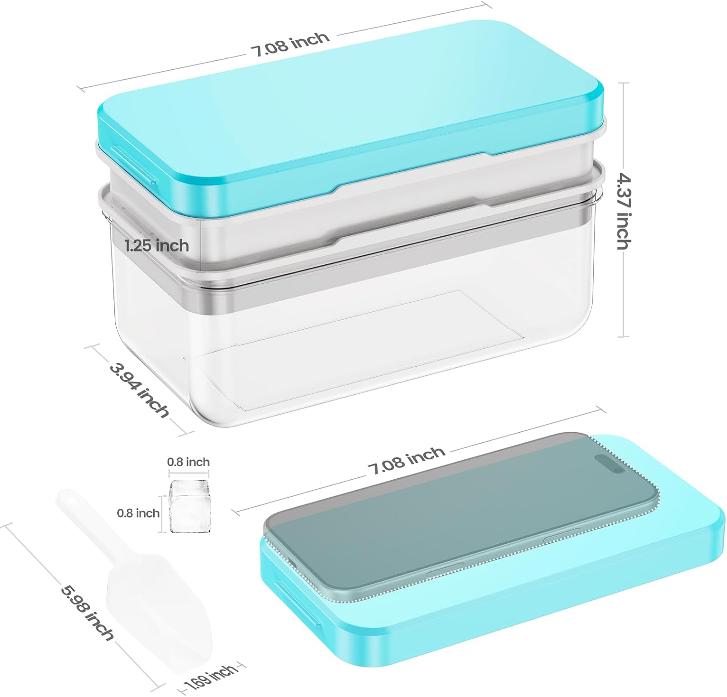 Detalle de PHINOX CTCJ001 Ice Cube Tray Set with Lid, Bin and 0.8-inch Mini Cubes