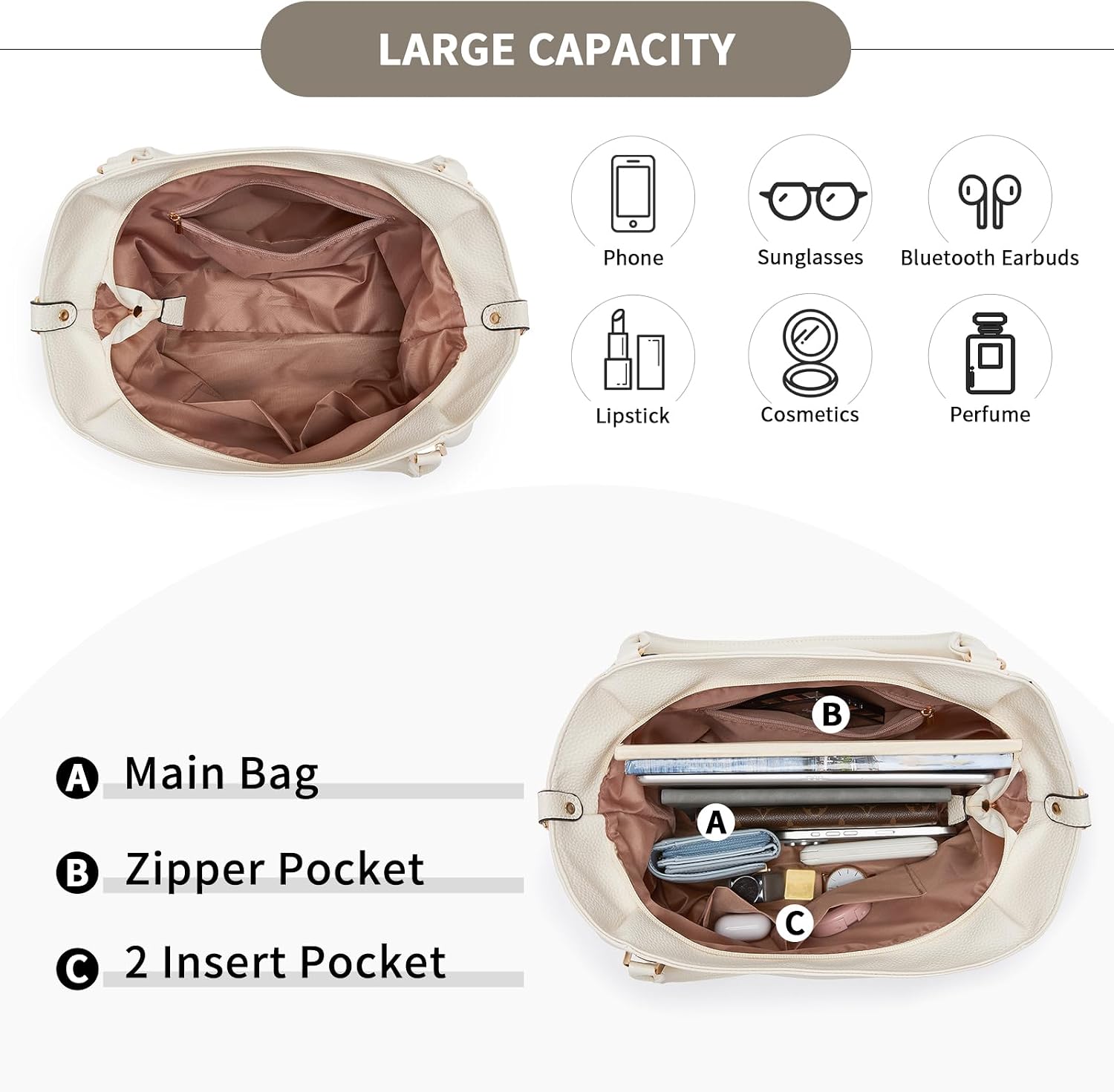 Detalle de Miss Lulu Sac à main pour femme – Grand cabas en PU souple, taille moyenne