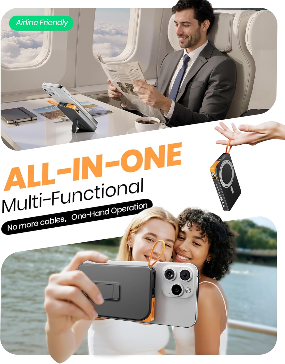 Thumbnail 5 de for Magsafe 10000mAh Power Bank with Foldable Magnetic Stand & Built-in USB-C Cable (Black)