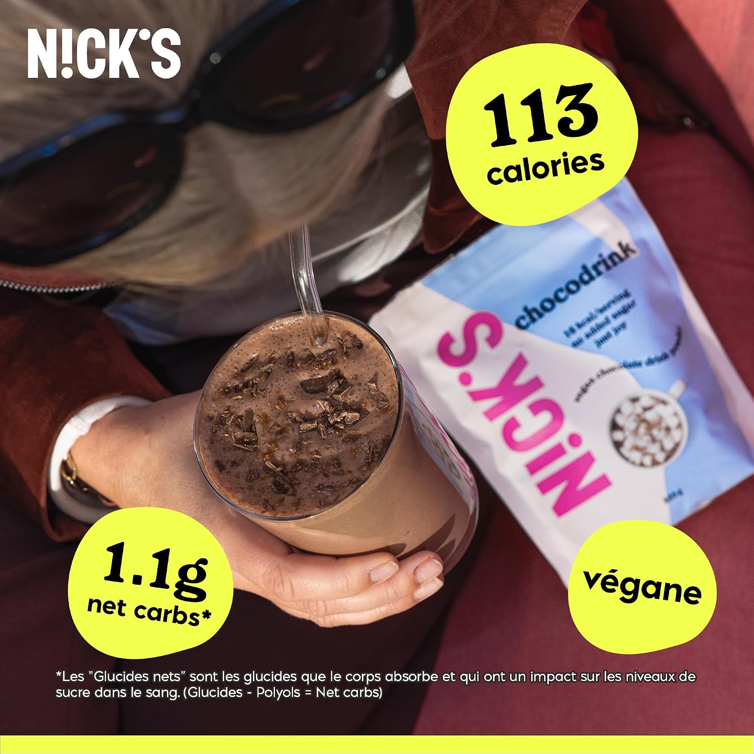 Detalle de N!CK'S Chocolate drink: veganistische chocoladedrank, 2 x 250 g