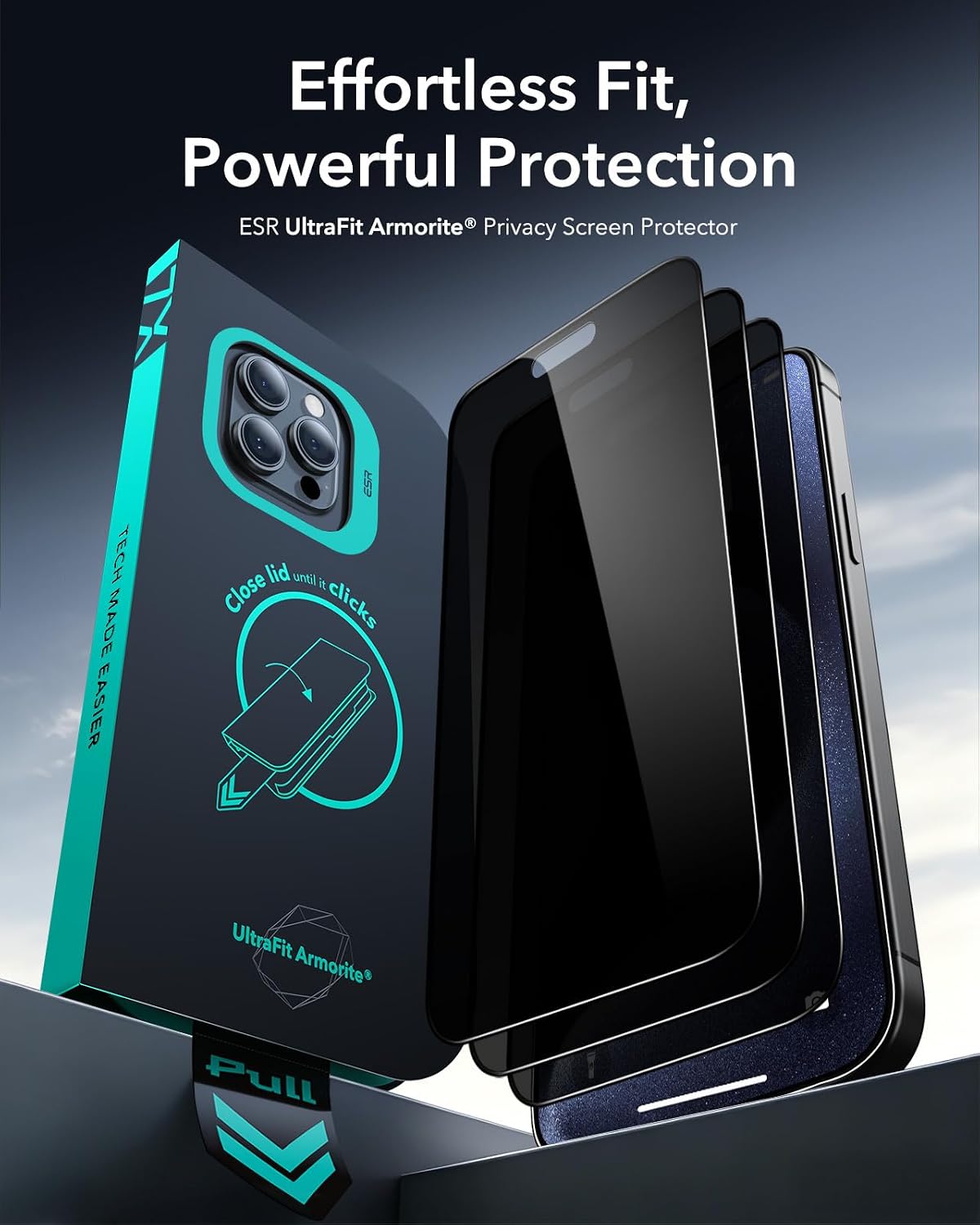 Detalle de ESR iPhone 15 Pro Max Privacy Screen Protector 3-Pack, Armorite 9H+ Glass