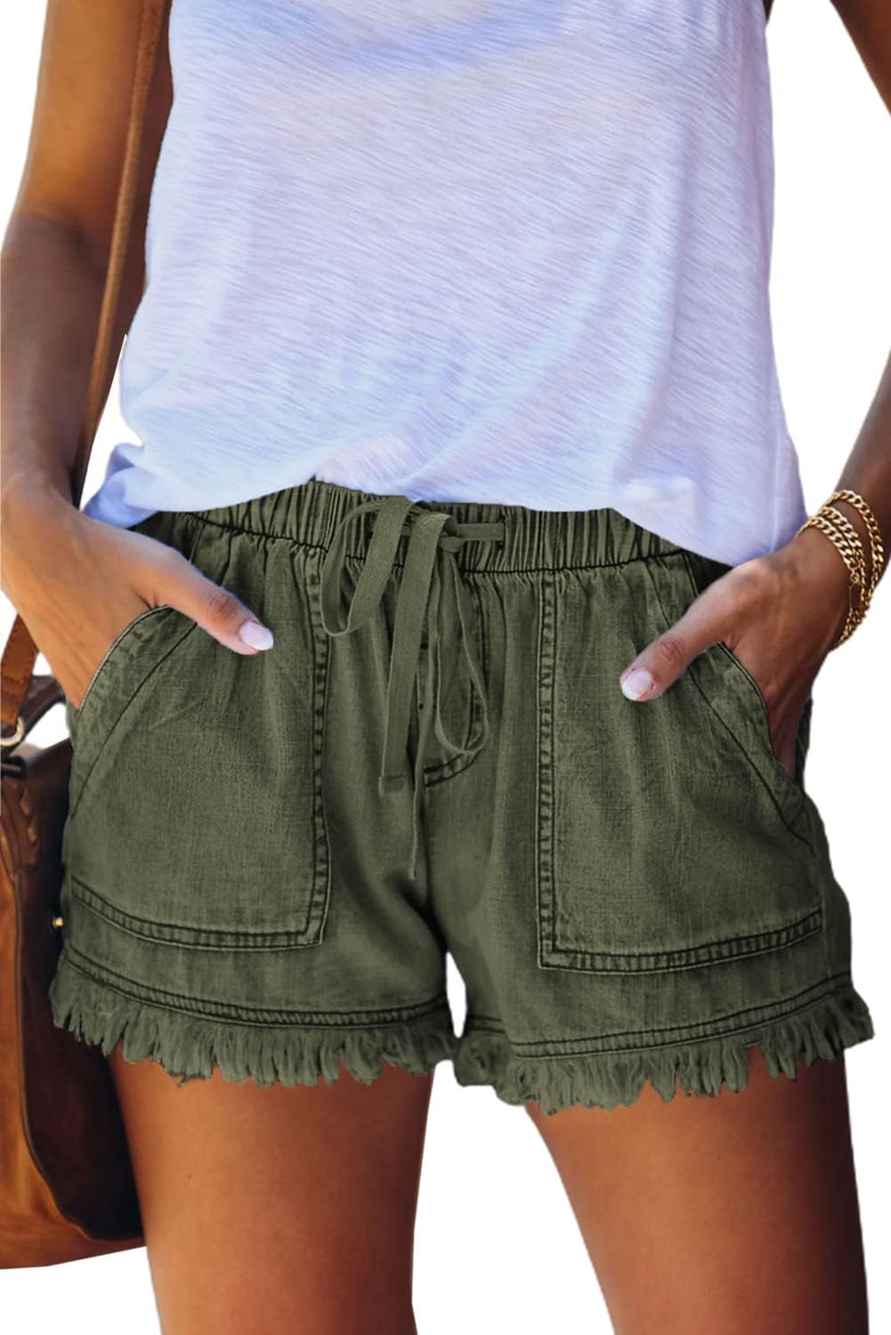 Detalle 2 de HVEPUO Damen Baumwolle Leinen Shorts Gummiband – Sommer-Hotpants aus 90% Baumwolle, 10% Leinen