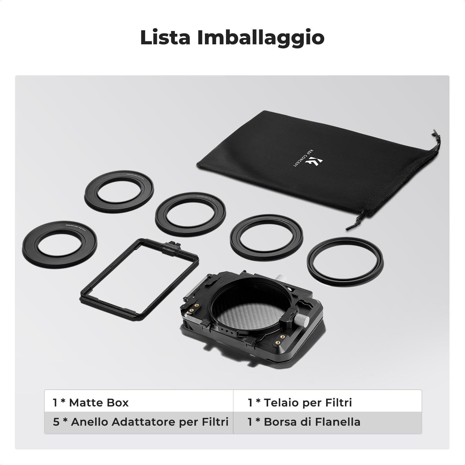 Thumbnail 6 de K&F CONCEPT Matte Box Base in fibra di carbonio con anelli 67/72/77/82/95 mm e attacco 1/4”, 3/8”