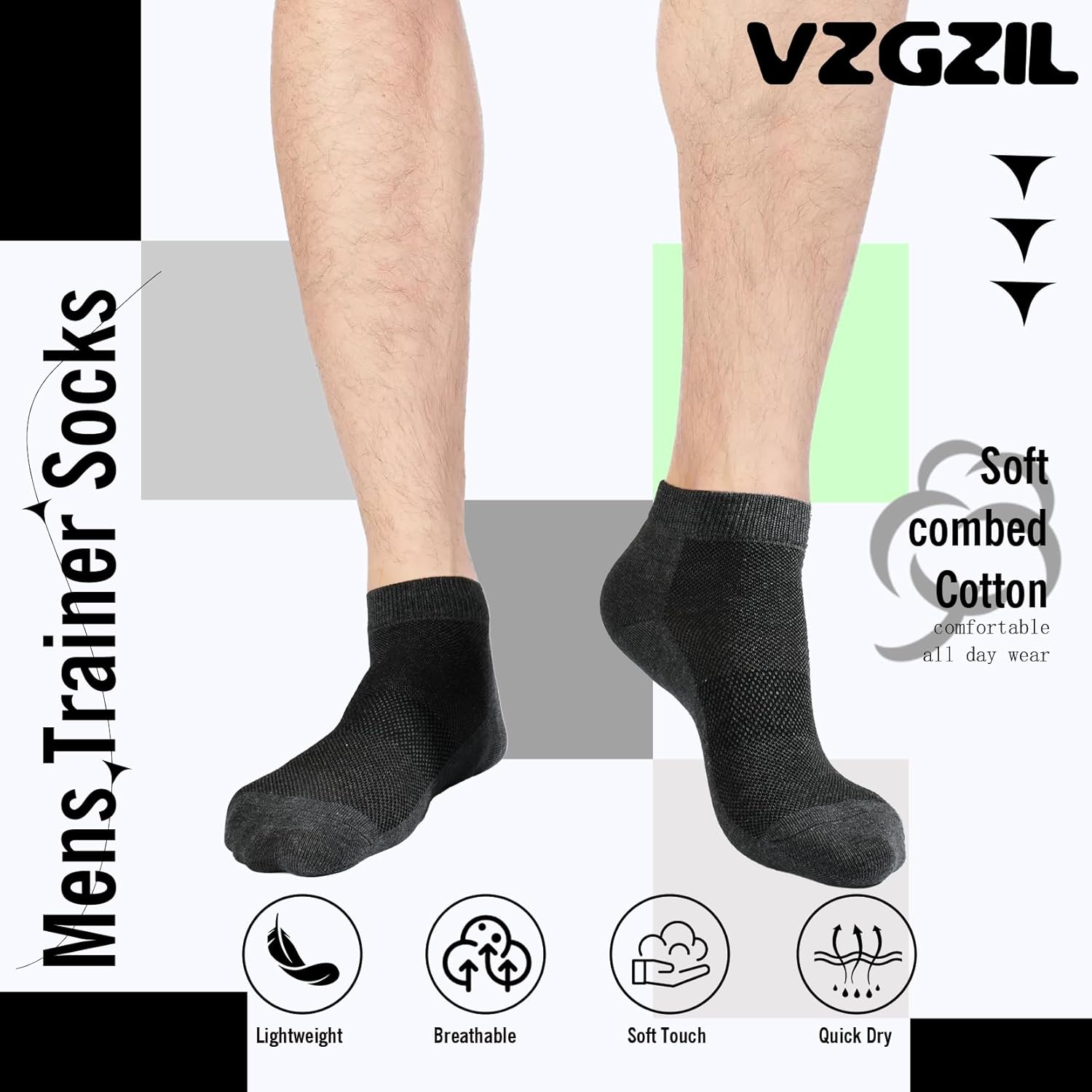 Thumbnail 3 de VZGZIL Mens Trainer Socks 12 Pairs