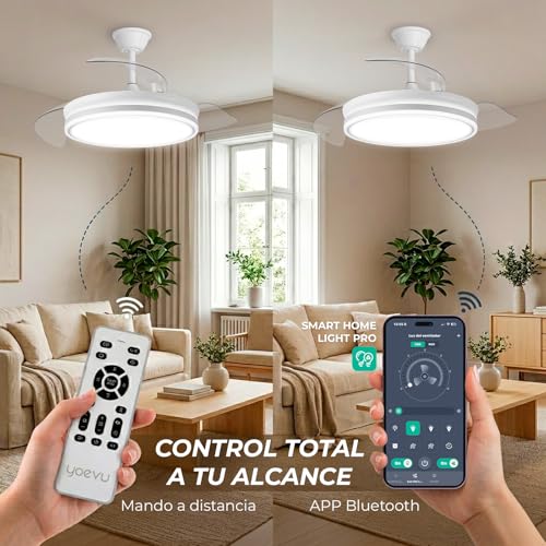 Detalle de YOEVU EOS ONE: Ventilador de Techo 72W con Luz LED Regulable y Aspas Retráctiles