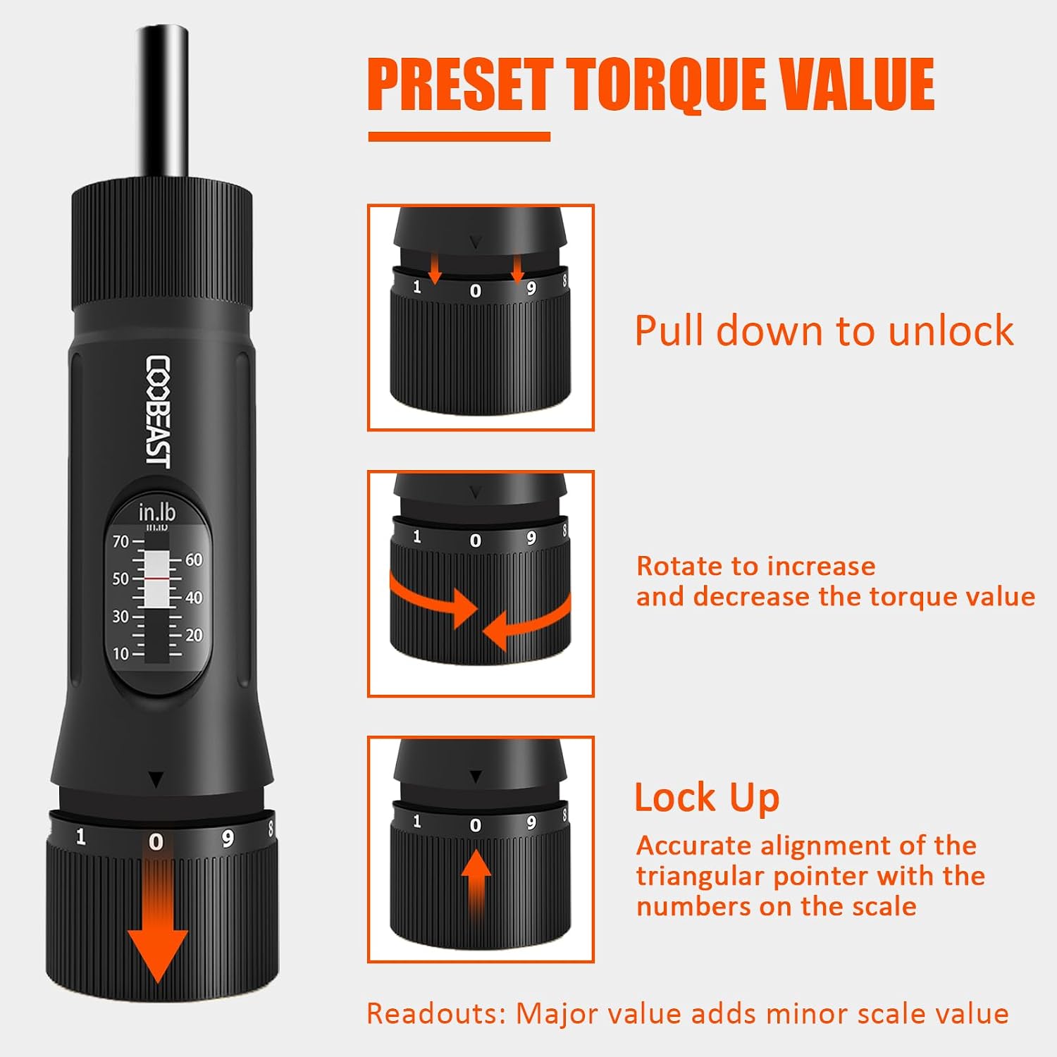 Detalle de coobeast S2 49-Piece Torque Screwdriver Set, 1/4-Inch Drive, 10–70 in-lb