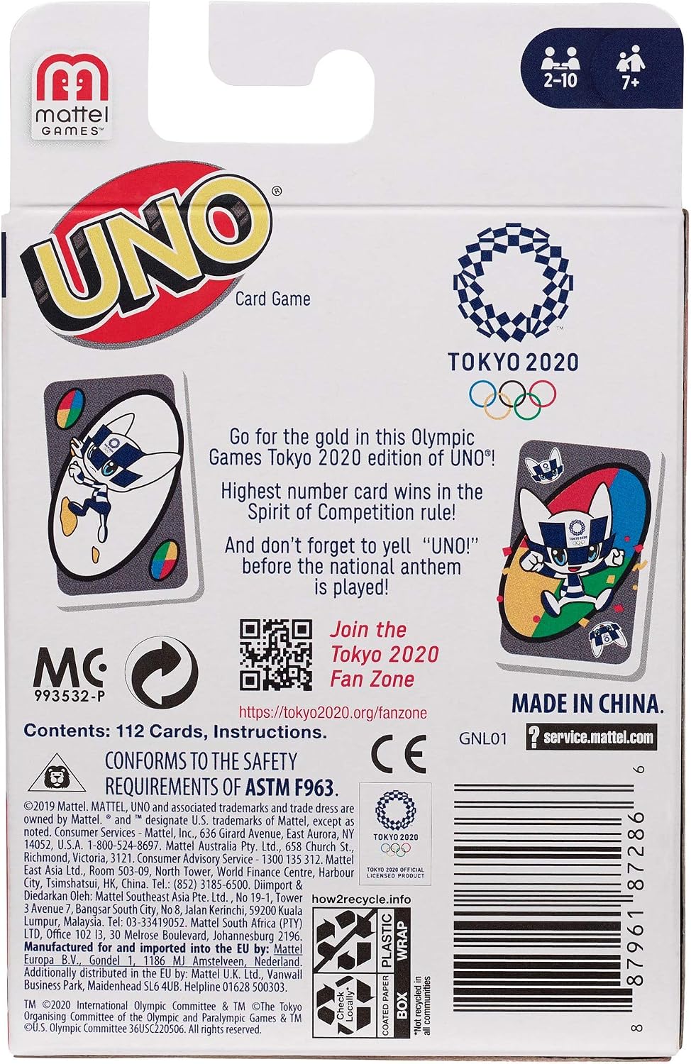Detalle 2 de Mattel UNO Olympic Games Tokio 2020 🃏 Juego de cartas para toda la familia