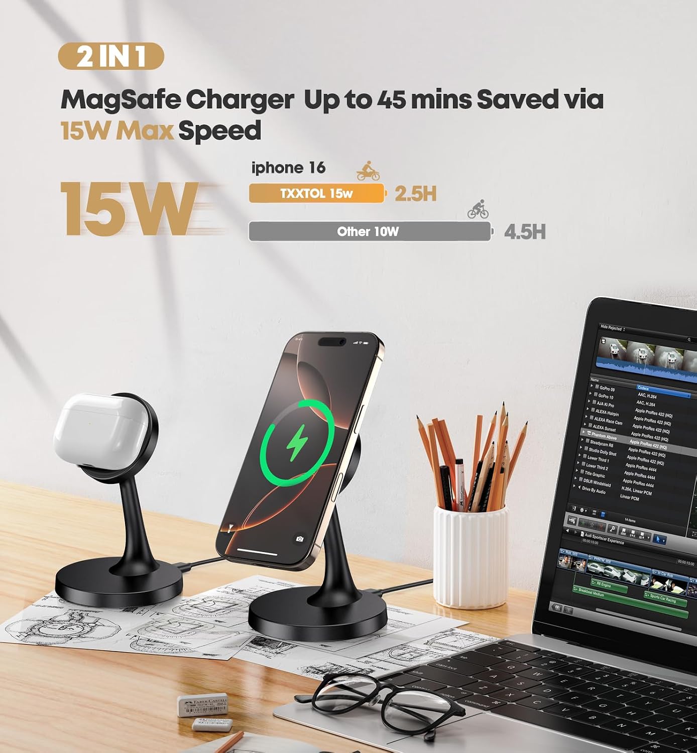 Detalle 2 de Magnetic Wireless Charger 15W MagSafe Stand