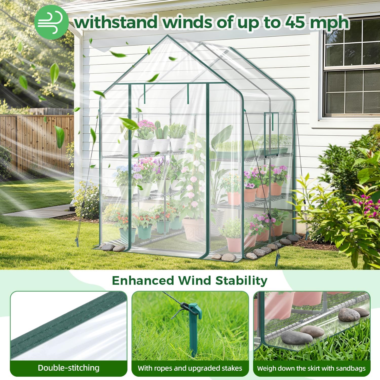 Thumbnail 6 de Ohuhu GGH-01 Walk-In Greenhouse with 12 Shelves and Roll-Up Door