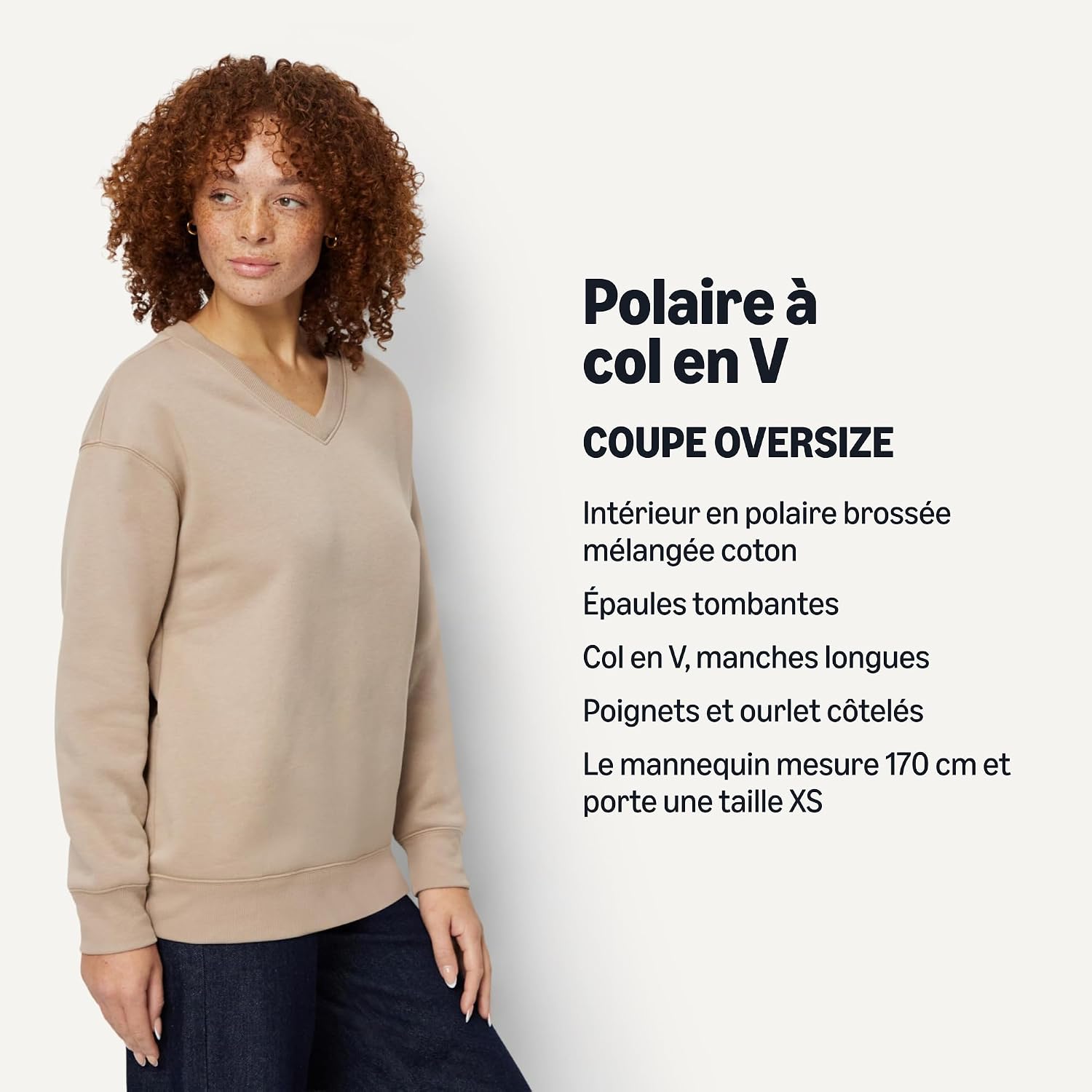 Detalle 2 de Amazon Essentials Femme Pull Oversize en Polaire à col en V — Doux, polyvalent et confortable