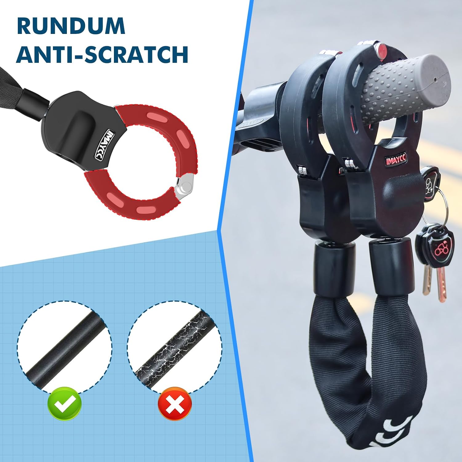 Thumbnail 3 de IMAYCC Neue E Scooter Schloss 8MM – Handschellenschloss mit Schlüssel, robustes Fahrzeugsicherheitsschloss
