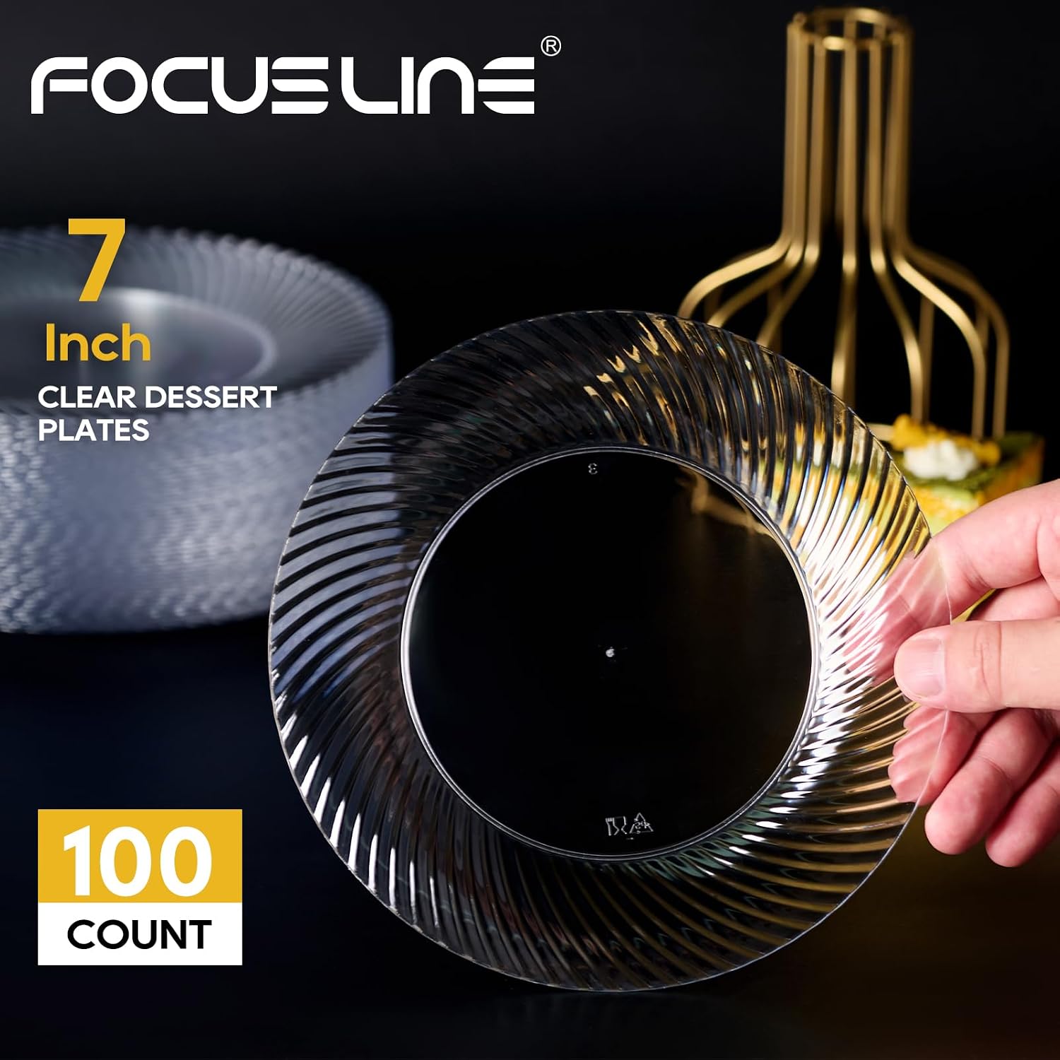 Thumbnail 1 de FOCUSLINE 7 Inch Clear Plastic Plates - 100 Count Heavy Duty Disposable Plates for Weddings, Parties & Events