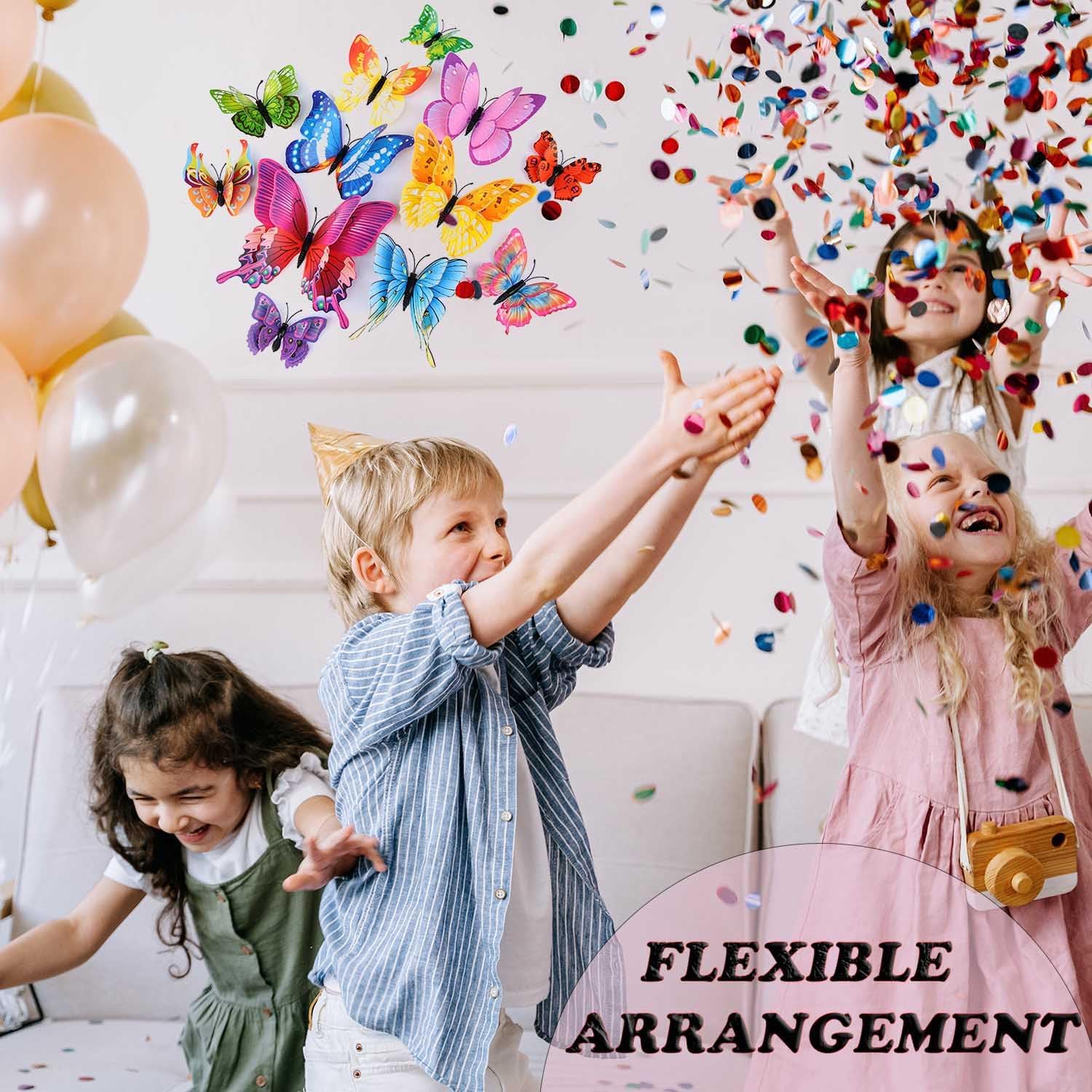 Detalle 2 de OPSEAM Butterfly Wall Decor (24/48 PCS) 3D Butterfly Stickers with Magnets for Party & Home Walls