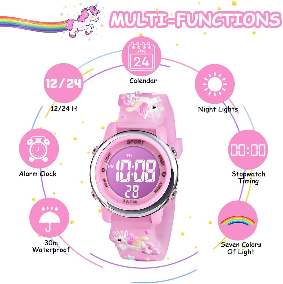 Detalle 2 de Vicloon Unicorn Digital Watch digitaal kinderhorloge met ledlicht in 7 kleuren