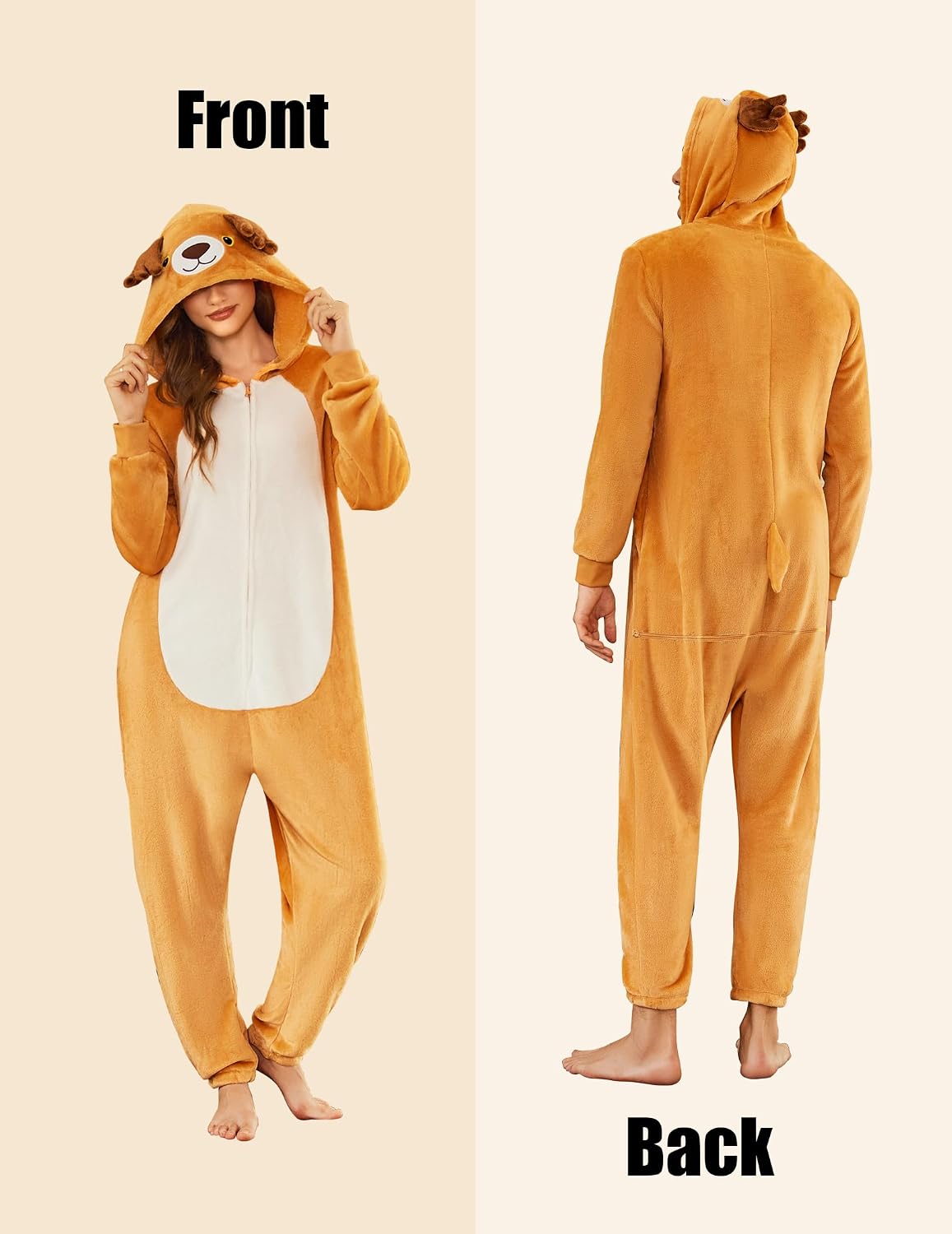 Detalle de Ekouaer Onesie Animalière avec Zip et Capuche – Pyjama Polaire 1 pièce unisexe (S-XXL)