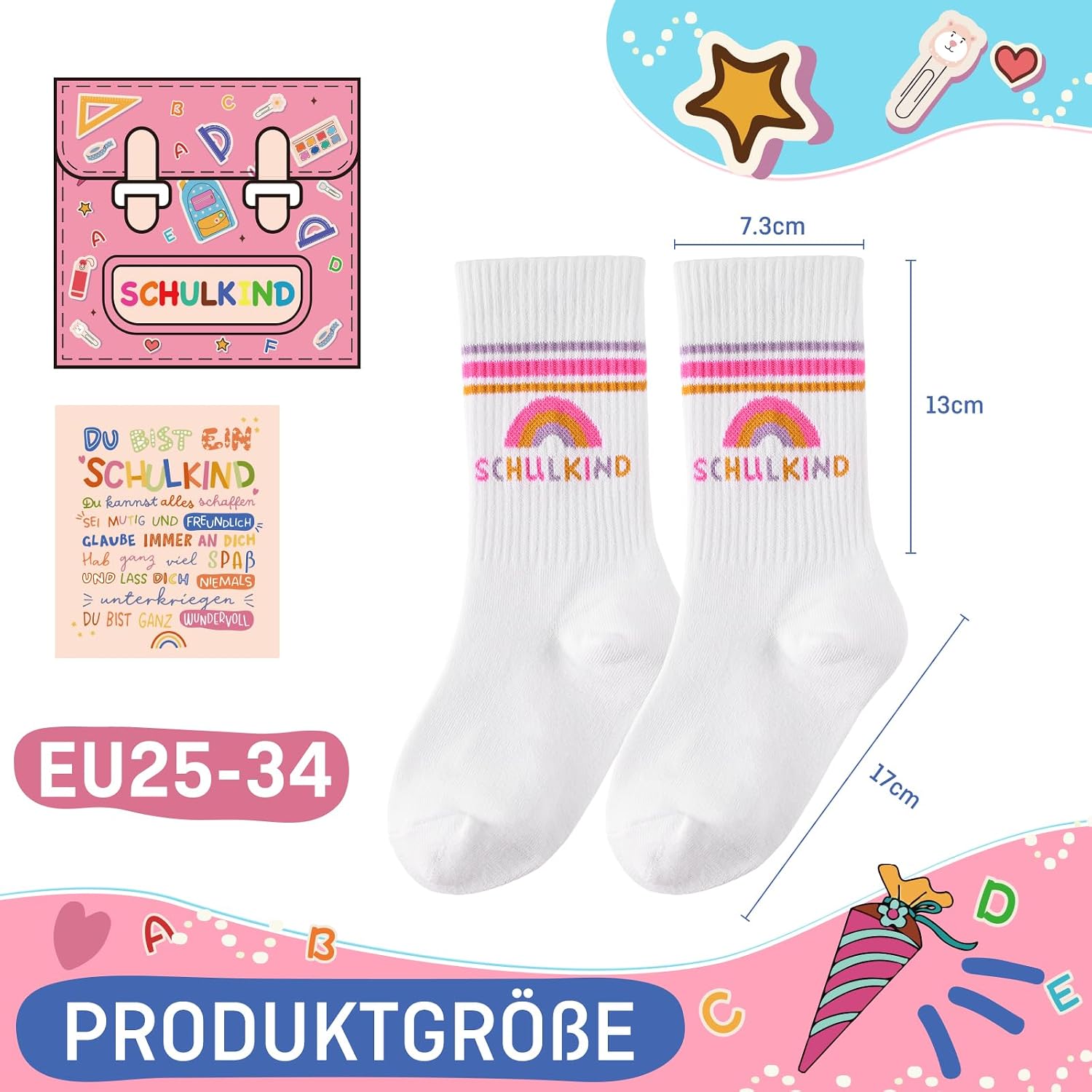 Detalle de SockWaddles Schulkind Socken aus Baumwolle – bunte, atmungsaktive Strümpfe für Schulstart (EU25-34)