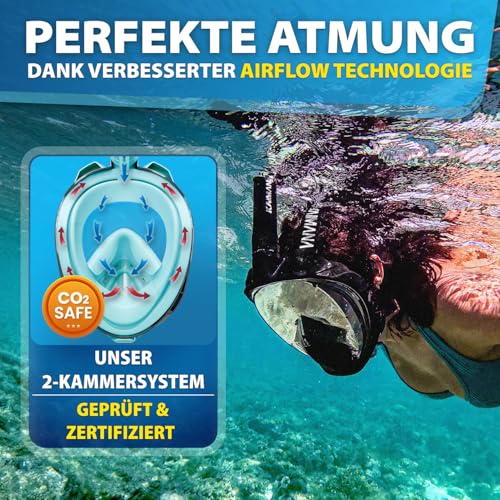 Detalle 2 de KAIMANA Schnorchelmaske Vollgesichtsmaske für Erwachsene & Kinder – CO2-sicher & flexibel einsetzbar