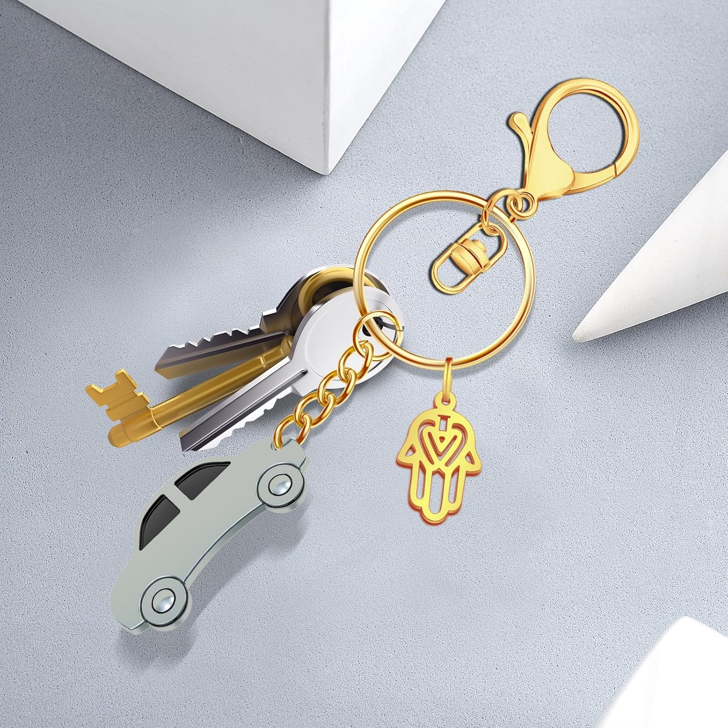 Detalle 2 de AiQInu 100 Pezzi Anelli Portachiavi con Catena 25 mm – Dorato, con Anello Divisorio e Catenella da 23 mm