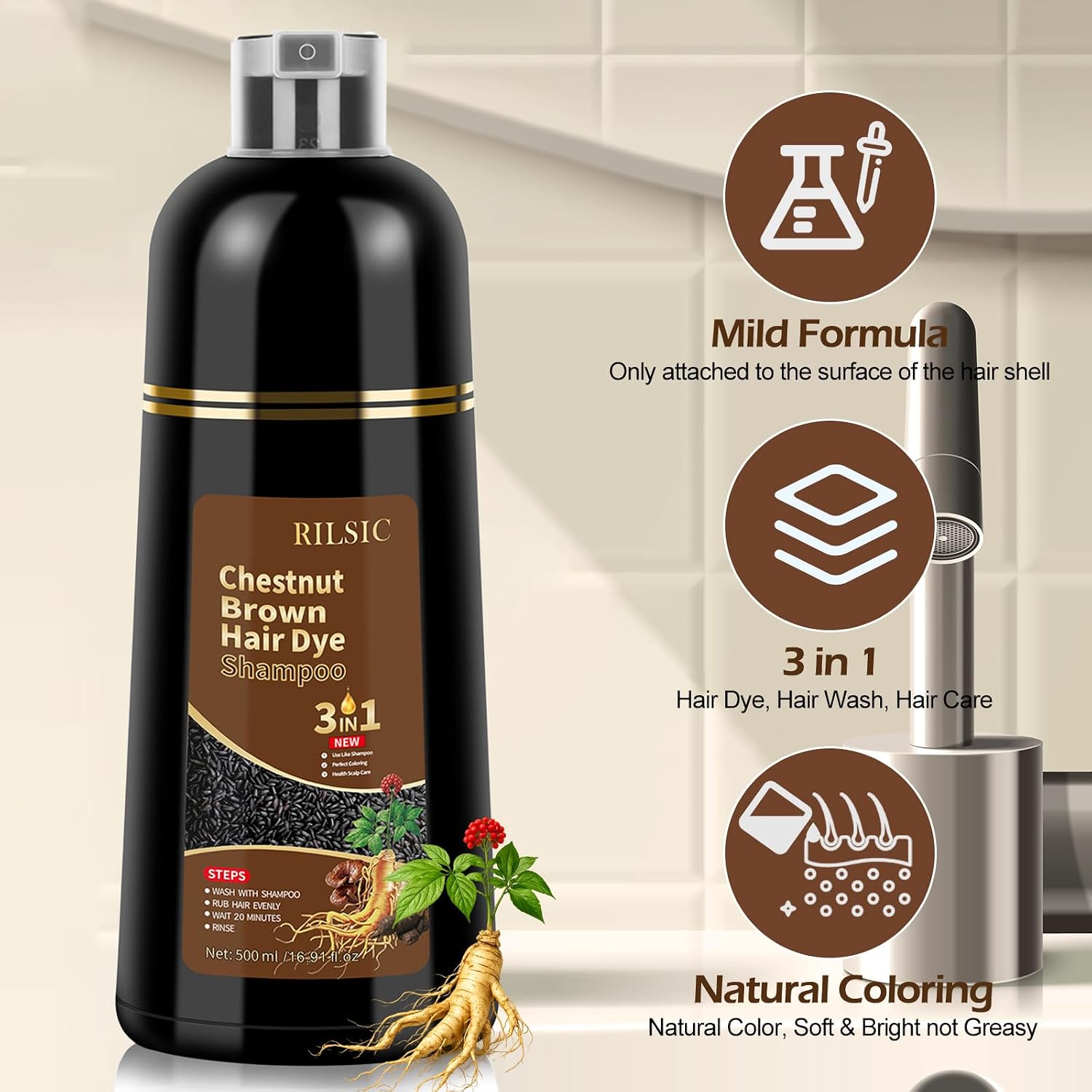 Detalle 2 de Haarfärbeshampoo 3in1 Kastanienbraun 500 ml