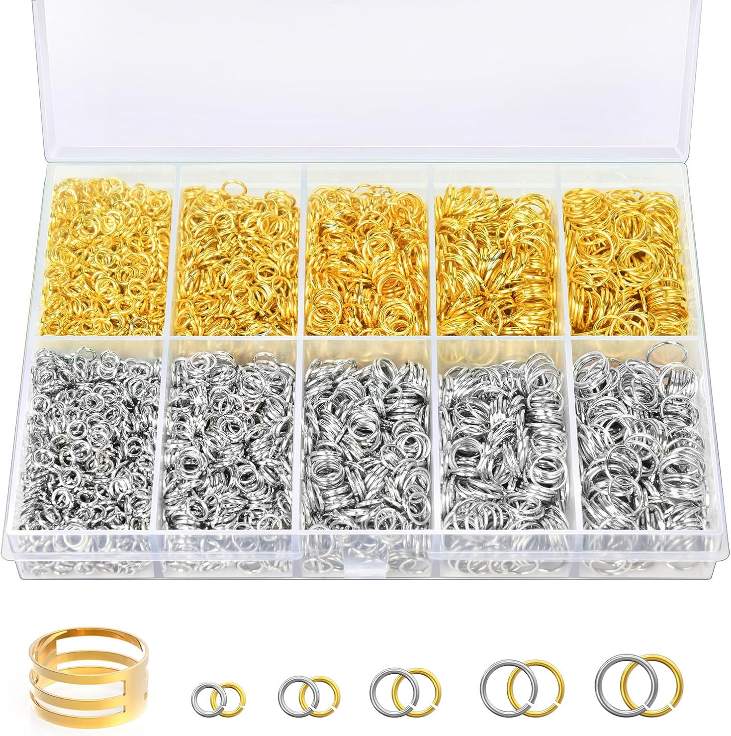Detalle de Qulltk A-Silver&Gold Jump Rings Kit, 4,600 Pieces in Five Sizes