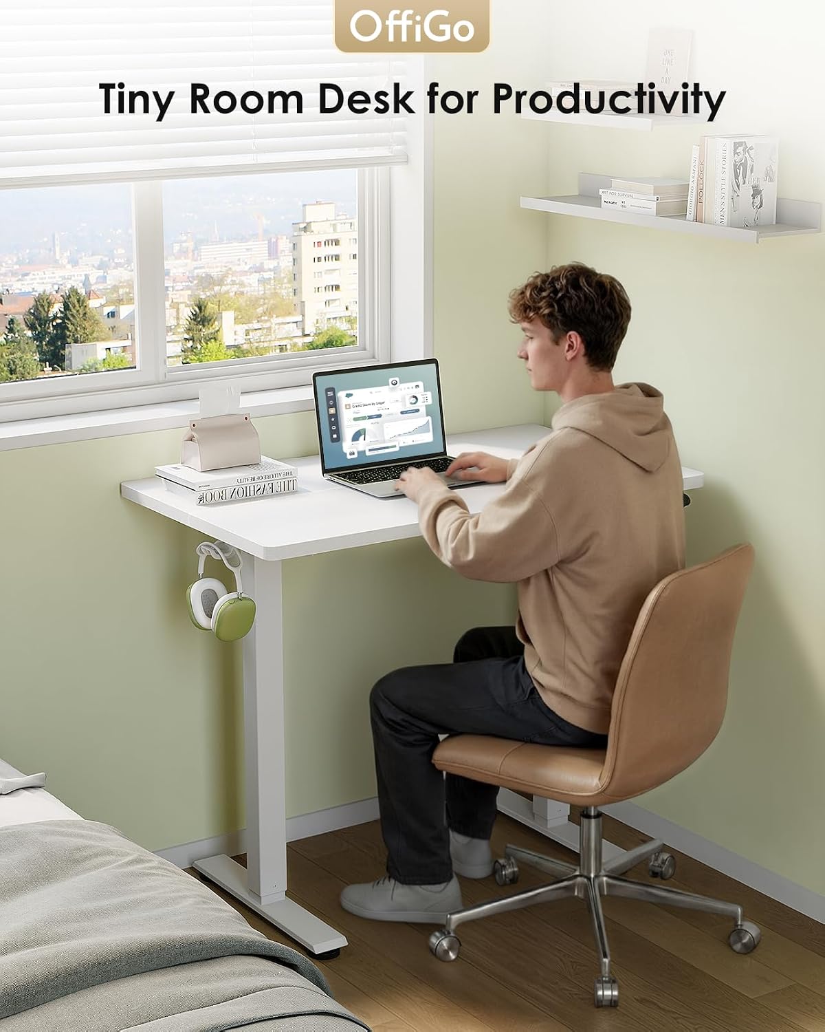 Thumbnail 1 de OffiGo Standing Desk (80cm) Electric Sit Stand Desk with 3 Memory Heights, White