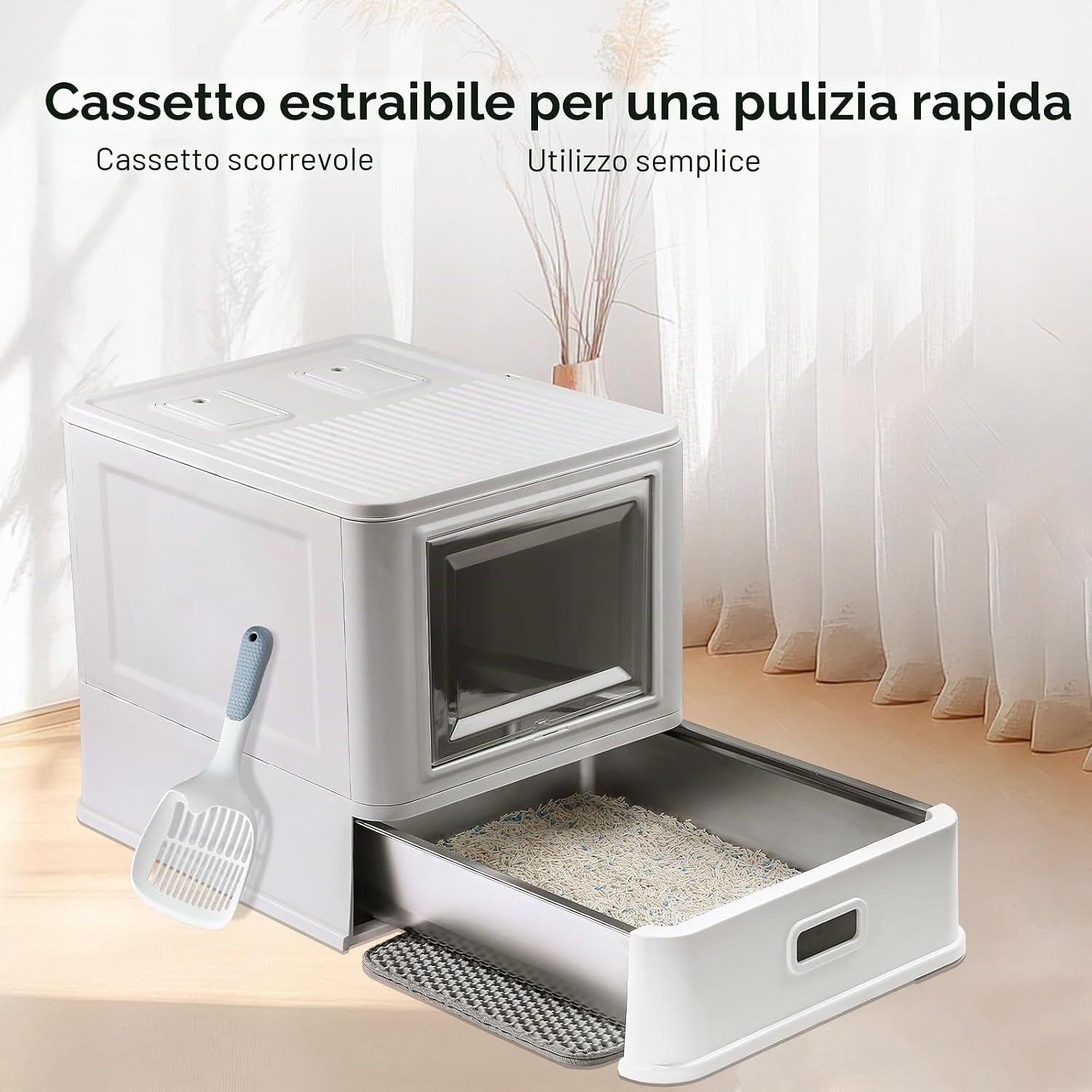 Thumbnail 3 de Marchul XL Lettiera per gatti grande in acciaio inox con coperchio, cassetto estraibile e tappetino: design chiuso per odori contenuti