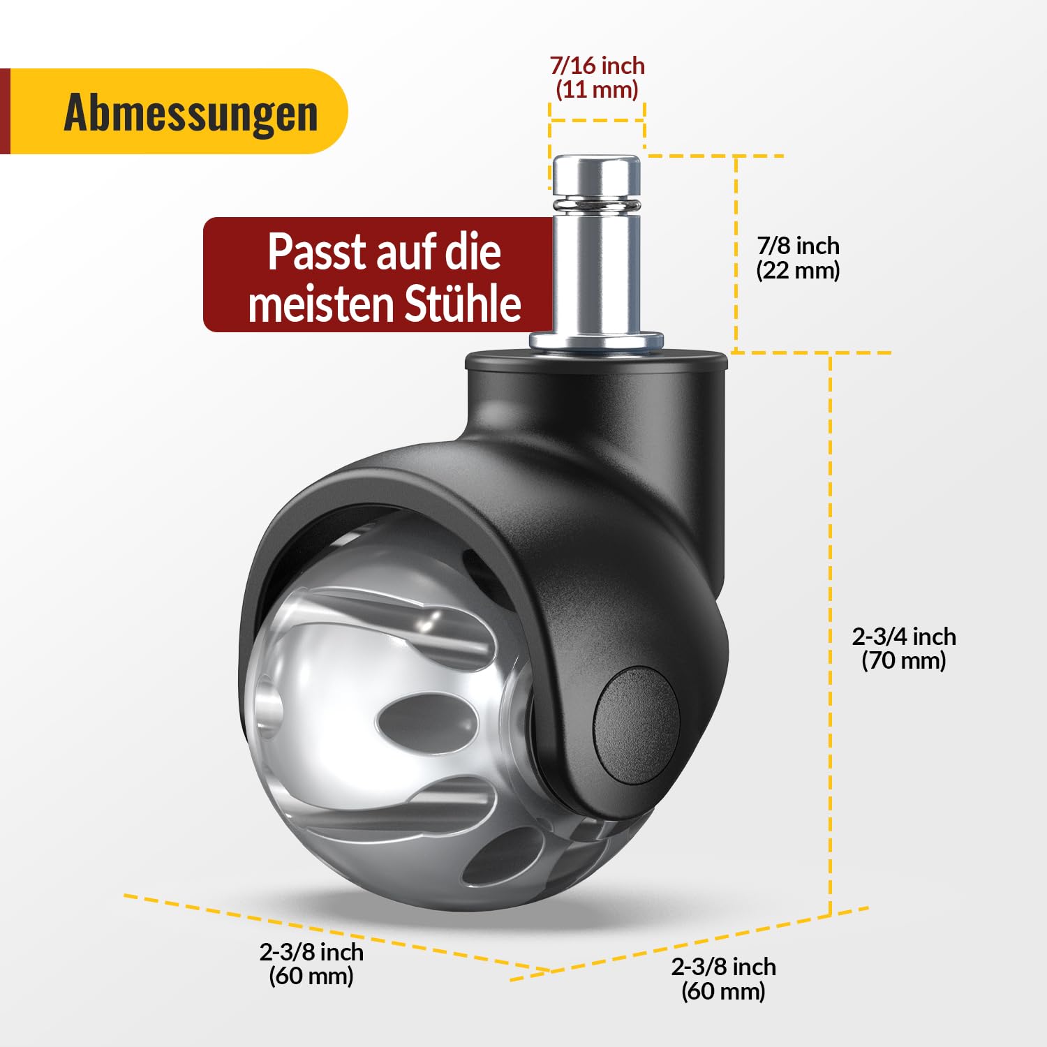 Thumbnail 1 de HOLKIE Bürostuhl Rollen 5er-Set, 11x22 mm, 360° drehbar & leise (Grau, Polyurethan)
