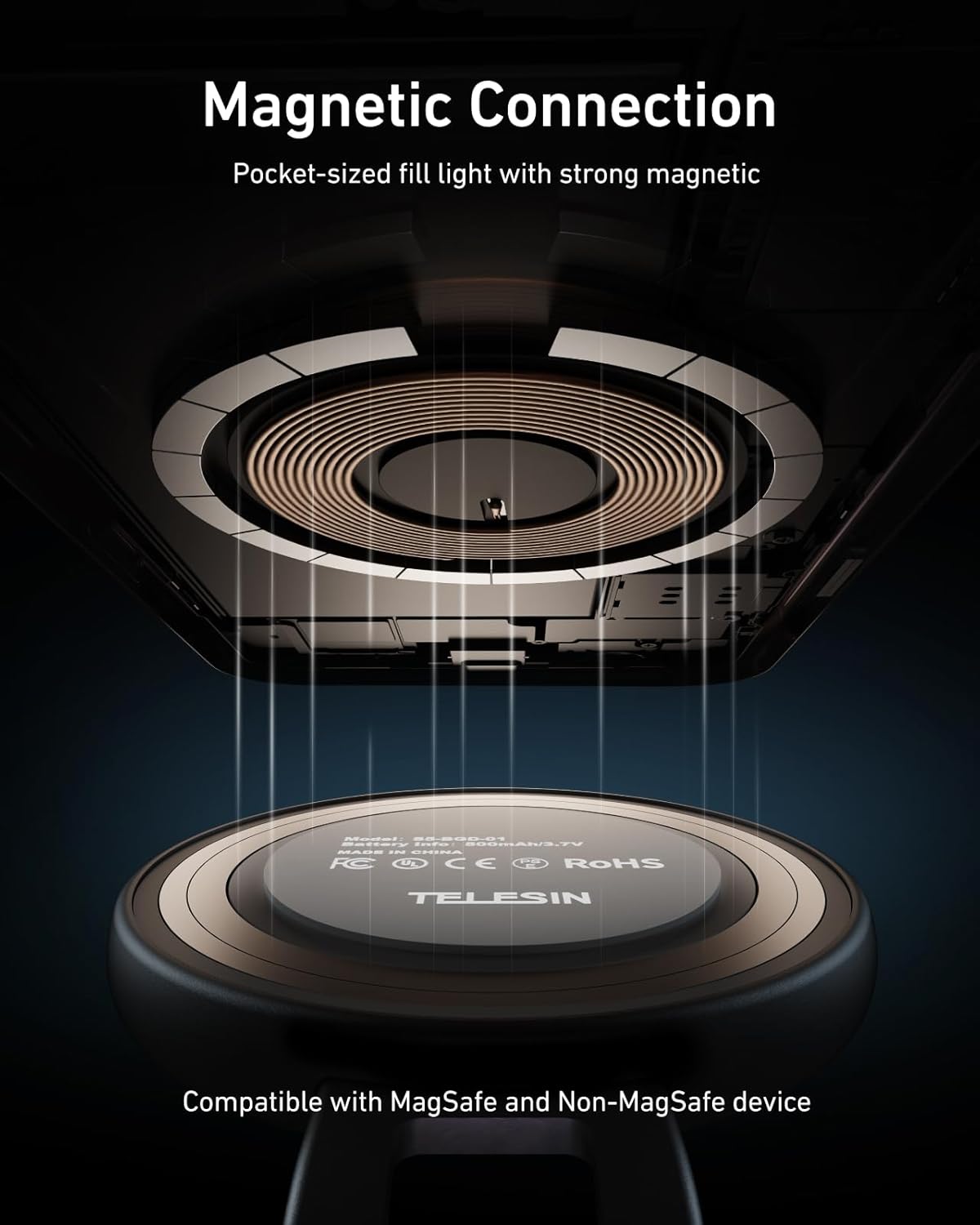 Thumbnail 4 de TELESIN C03 Lampe Selfie Magnétique – lumière pour smartphone avec miroir, CRI97 et éclairage 360°