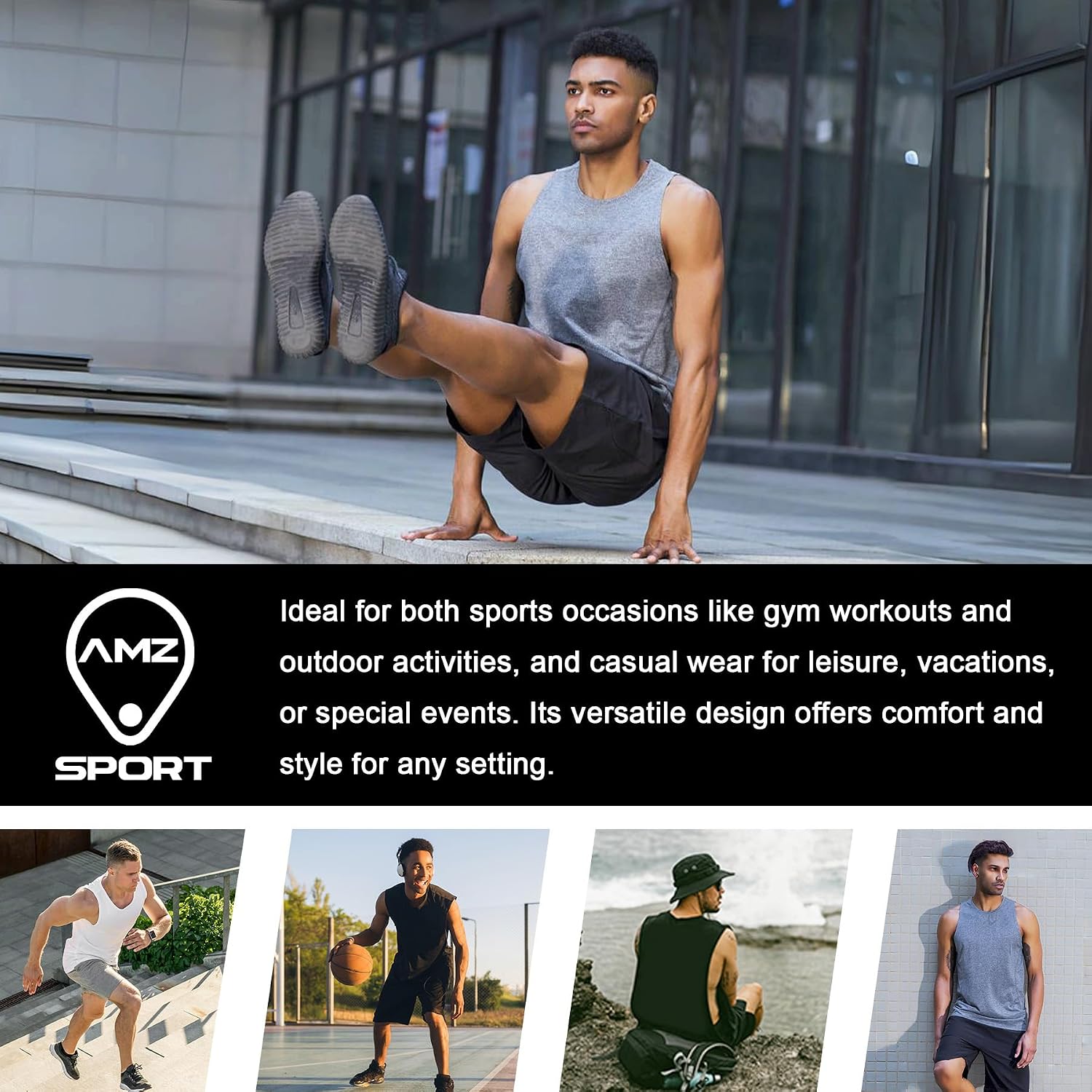 Detalle de AMZSPORT set da 2 canottiere uomo senza maniche in mesh jacquard per palestra e workout