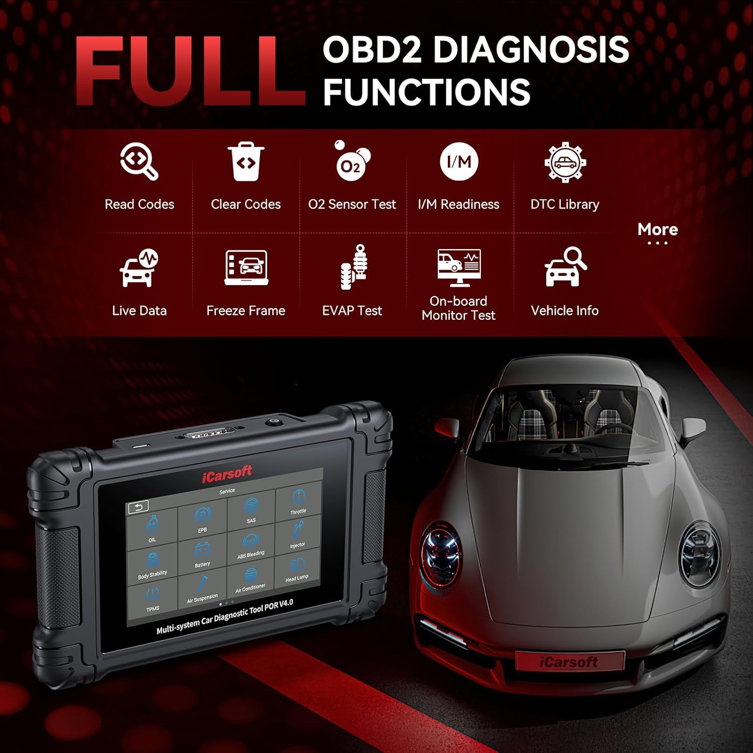 Thumbnail 5 de iCarsoft POR V4.0 Bidirectional Diagnostic Tool for Porsche + 2 Optional Brand Packs (Full System OBD2 Scanner)