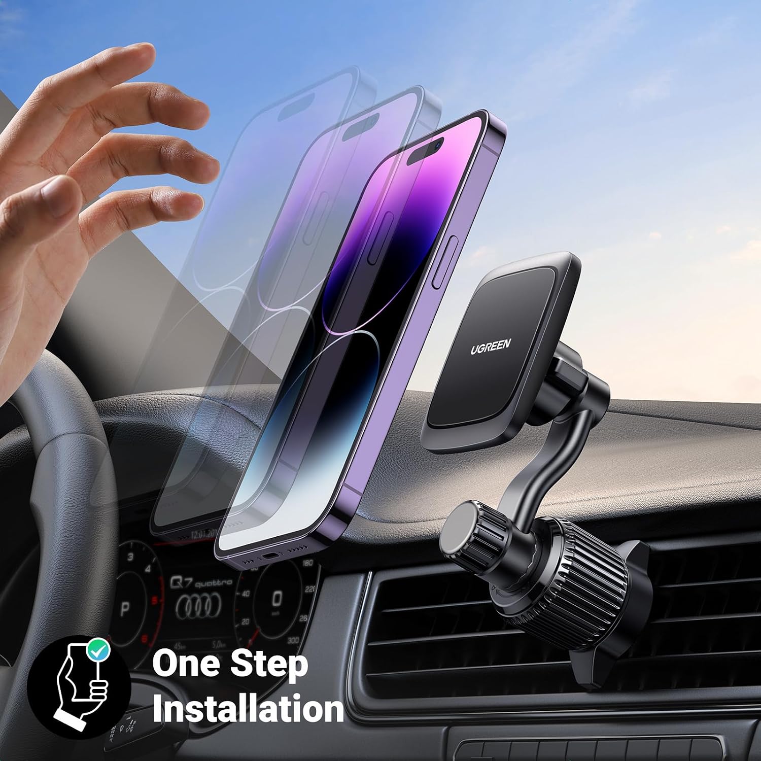 Detalle 2 de UGREEN Supporto Telefono Auto Magnetico: porta cellulare con gancio in metallo e testa rotante per auto