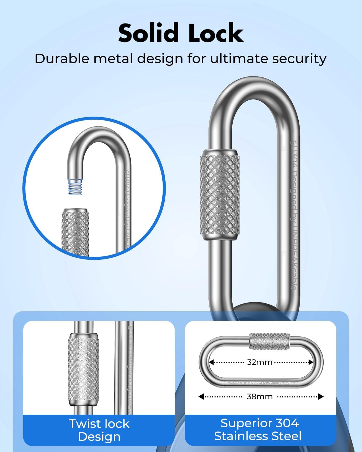 Detalle de UNBREAKcable AirTag Holder (4-Pack) with Professional Locking Carabiner for Apple AirTag