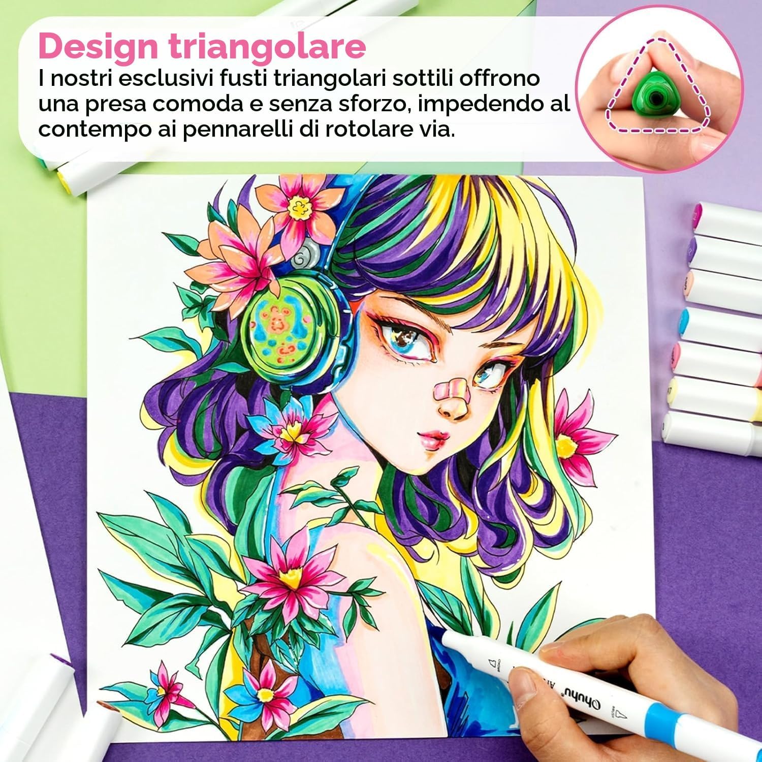 Thumbnail 4 de Ohuhu markers 47+1 colori: pennarelli ad alcool con doppia punta, sfumature rapide per illustrazioni anime e manga