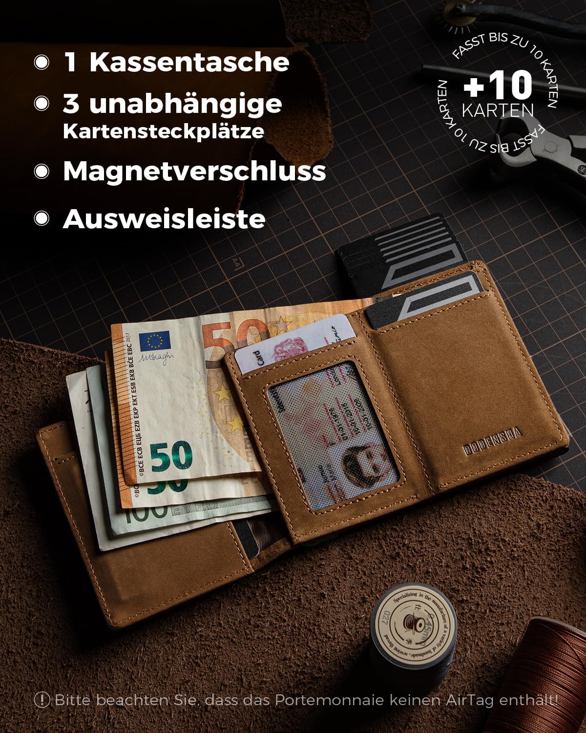 Thumbnail 2 de DODENSHA AirTag-Wallet mit RFID-Schutzhülle und Münzfach – slimes Herren-Geldbörsenetui (XM-Schwarz)