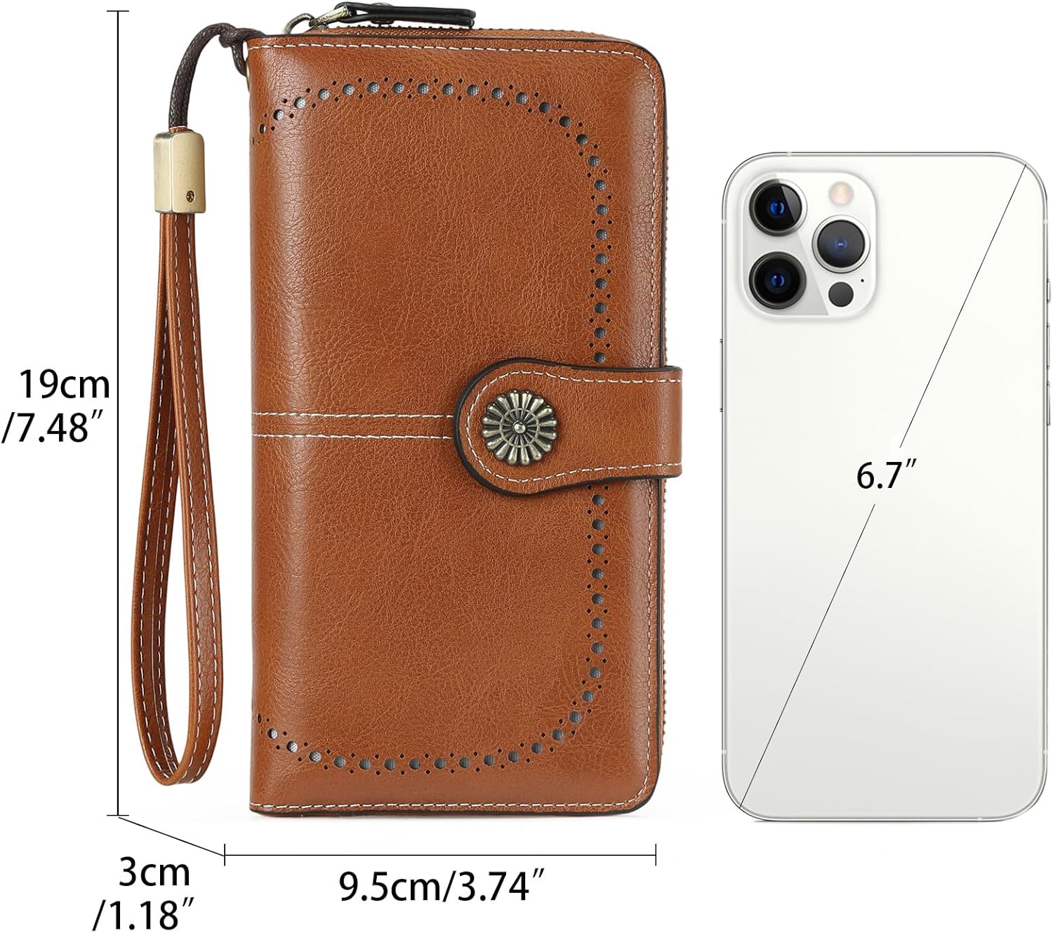 Thumbnail 3 de GOIACII Damen-Geldbörse mit RFID-Schutz aus Leder, groß, mit 13 Kartenfächern und abnehmbarer Handschlaufe (braun)