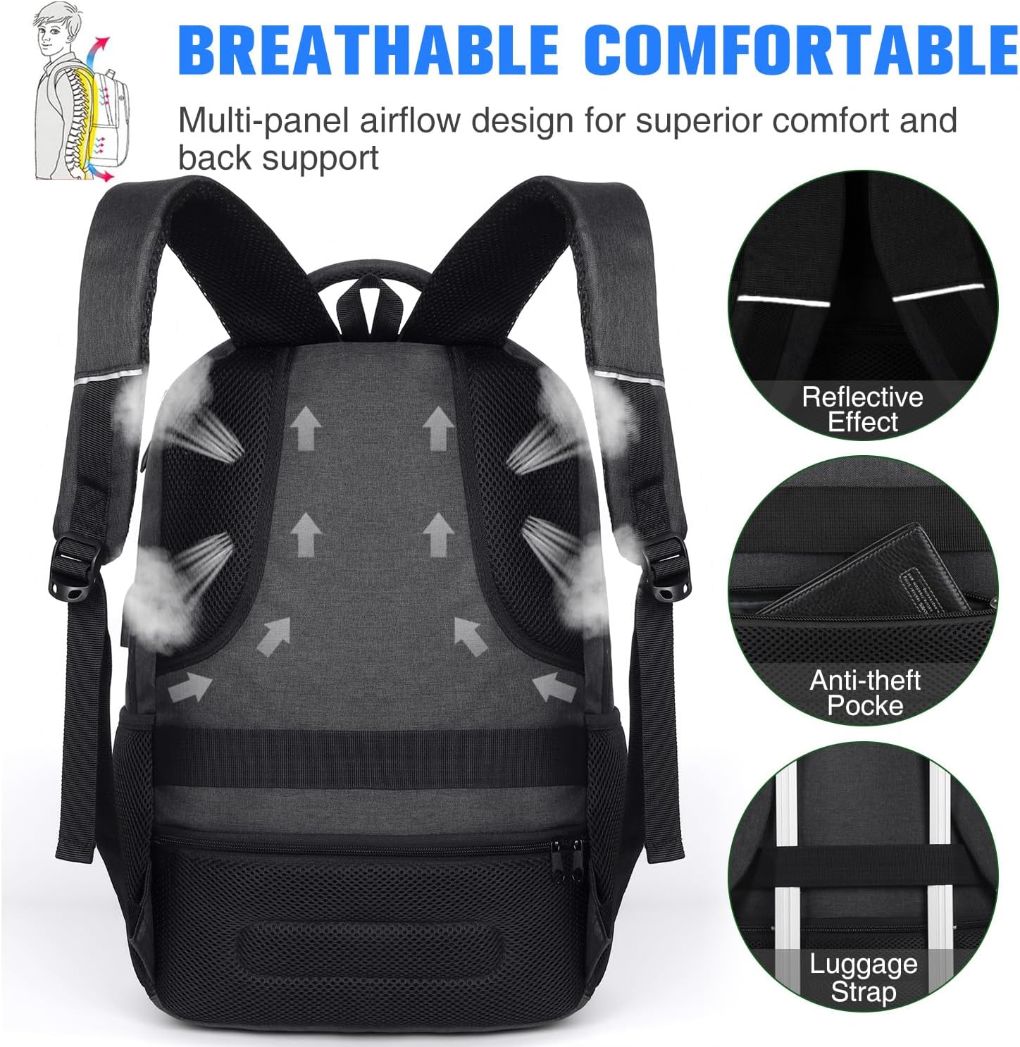 Thumbnail 5 de Paude Backpack for Men and Women – 35L Water-Resistant Laptop Backpack with USB Port (Fits 15.6 inch) for School, Travel, and Business