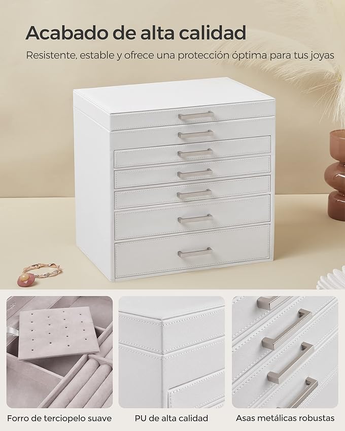 Detalle 2 de SONGMICS Joyero Gran Capacidad Blanco/Gris