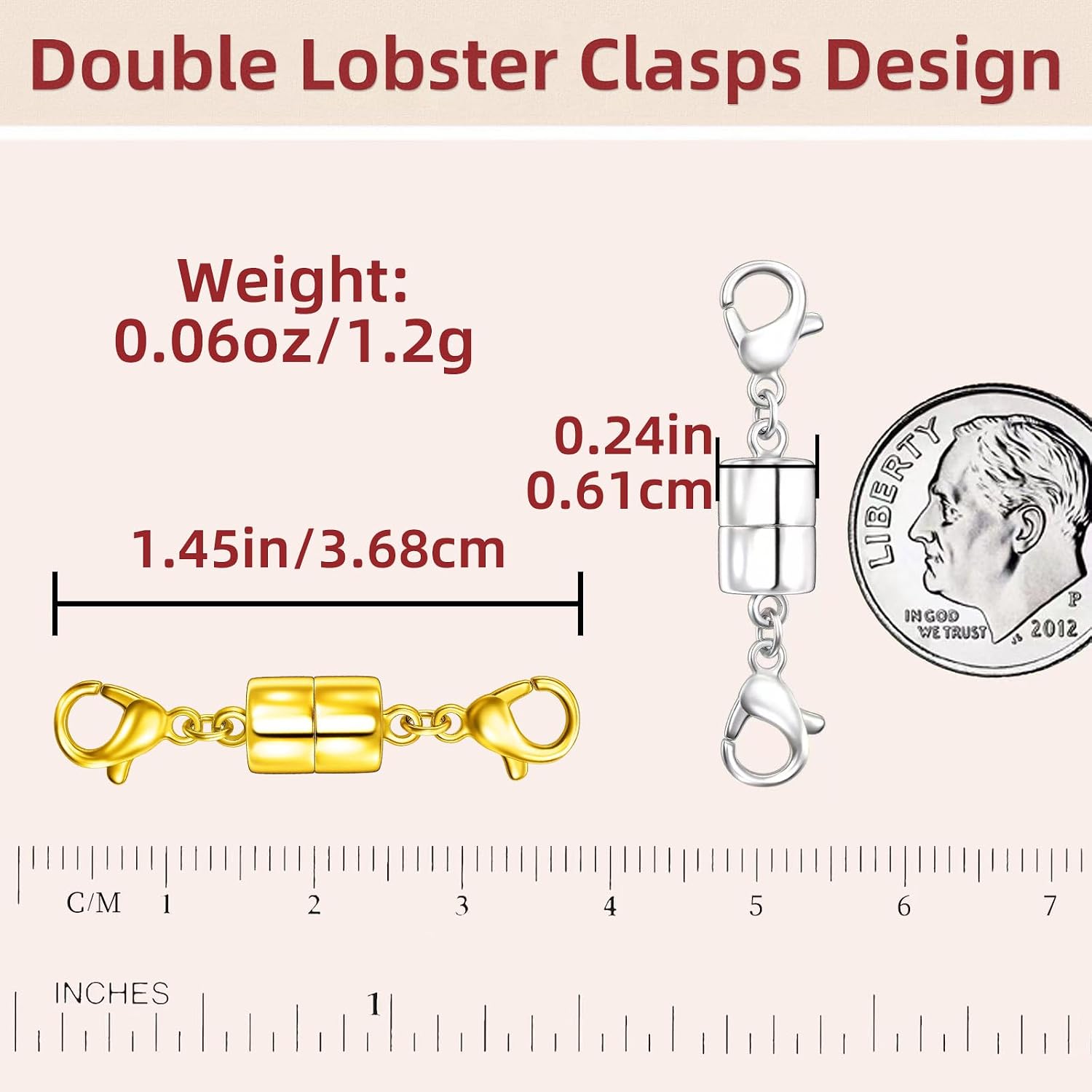 Detalle 2 de OHINGLT 6Y6J Magnetic Necklace Clasps, Brass Double Lobster Closures, 12-Piece Set