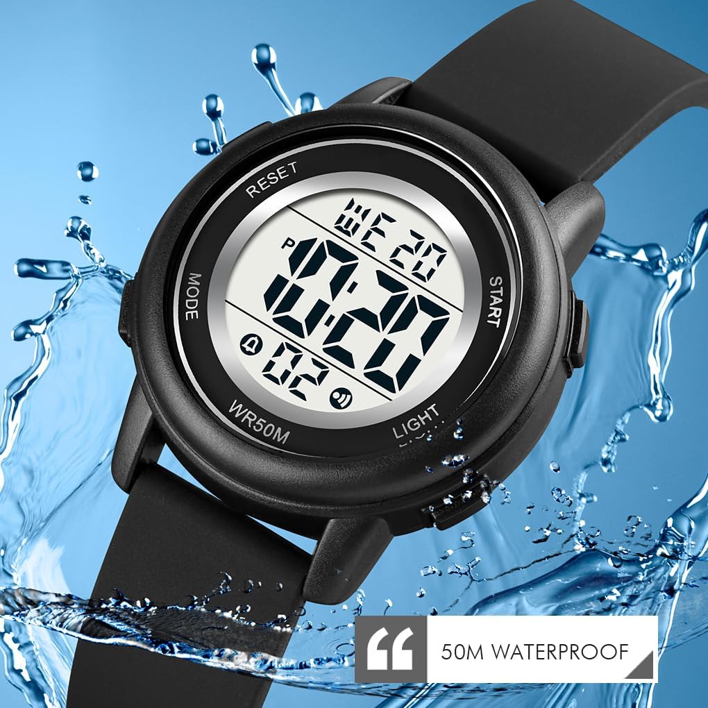 Detalle 2 de Findtime Digitaluhr Damen – Wasserdicht, LED-Gesamtanzeige, Weiches Gummiarmband