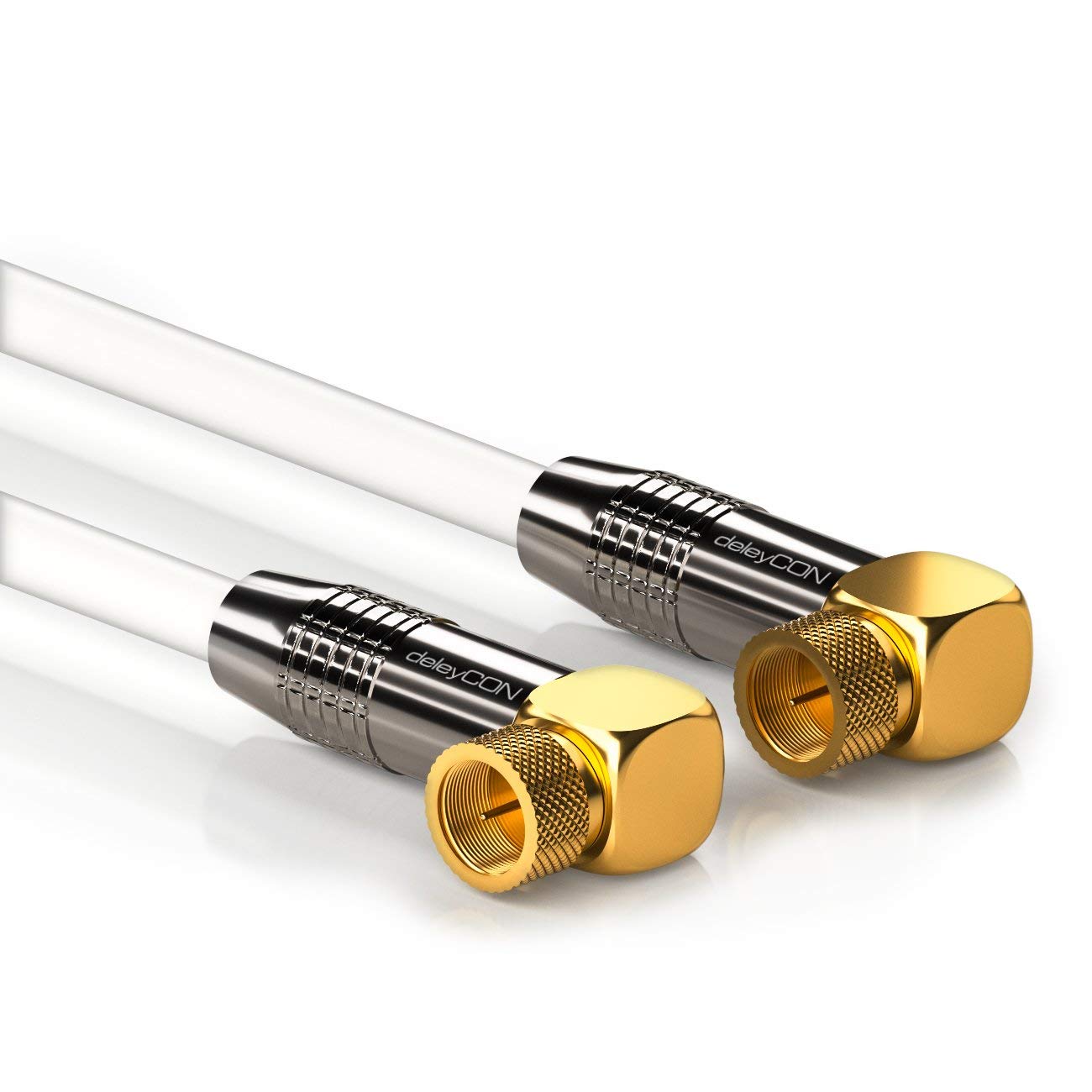 Detalle de deleyCON 2m SAT Antennenkabel – 90° F-Stecker, 4K/HDTV, Weiß