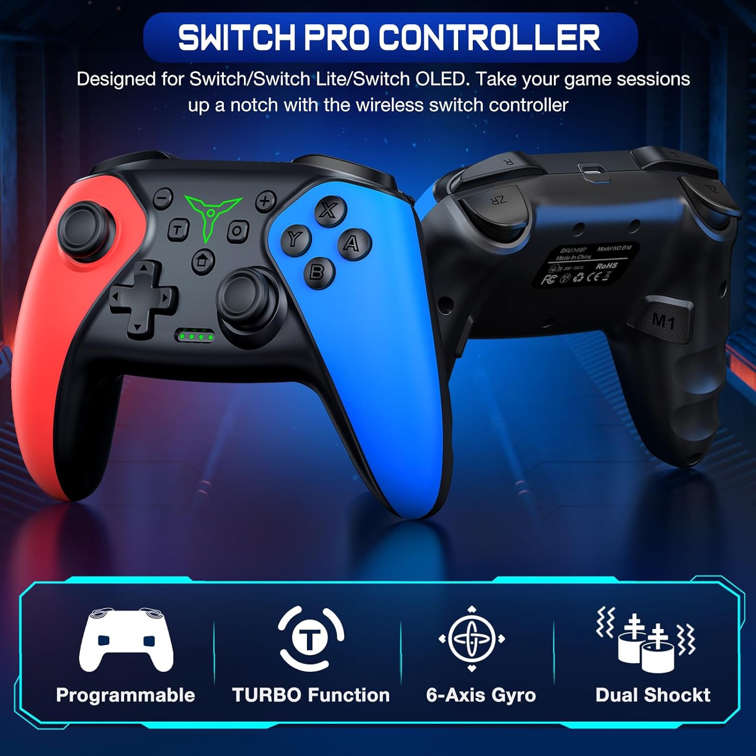 Detalle de Fanxieast Upgraded Wireless Controller for Nintendo Switch (Lite/OLED) – Turbo, programmable back buttons & quick wake-up