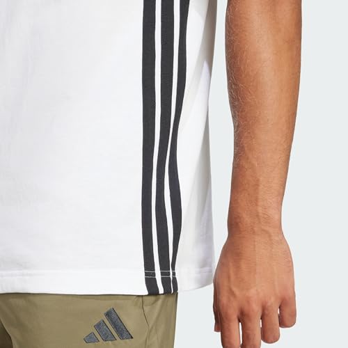 Thumbnail 7 de adidas Uomo Essential Three Stripes Single Jersey camiseta de algodón con tres rayas, cuello redondo (White/Black, L)