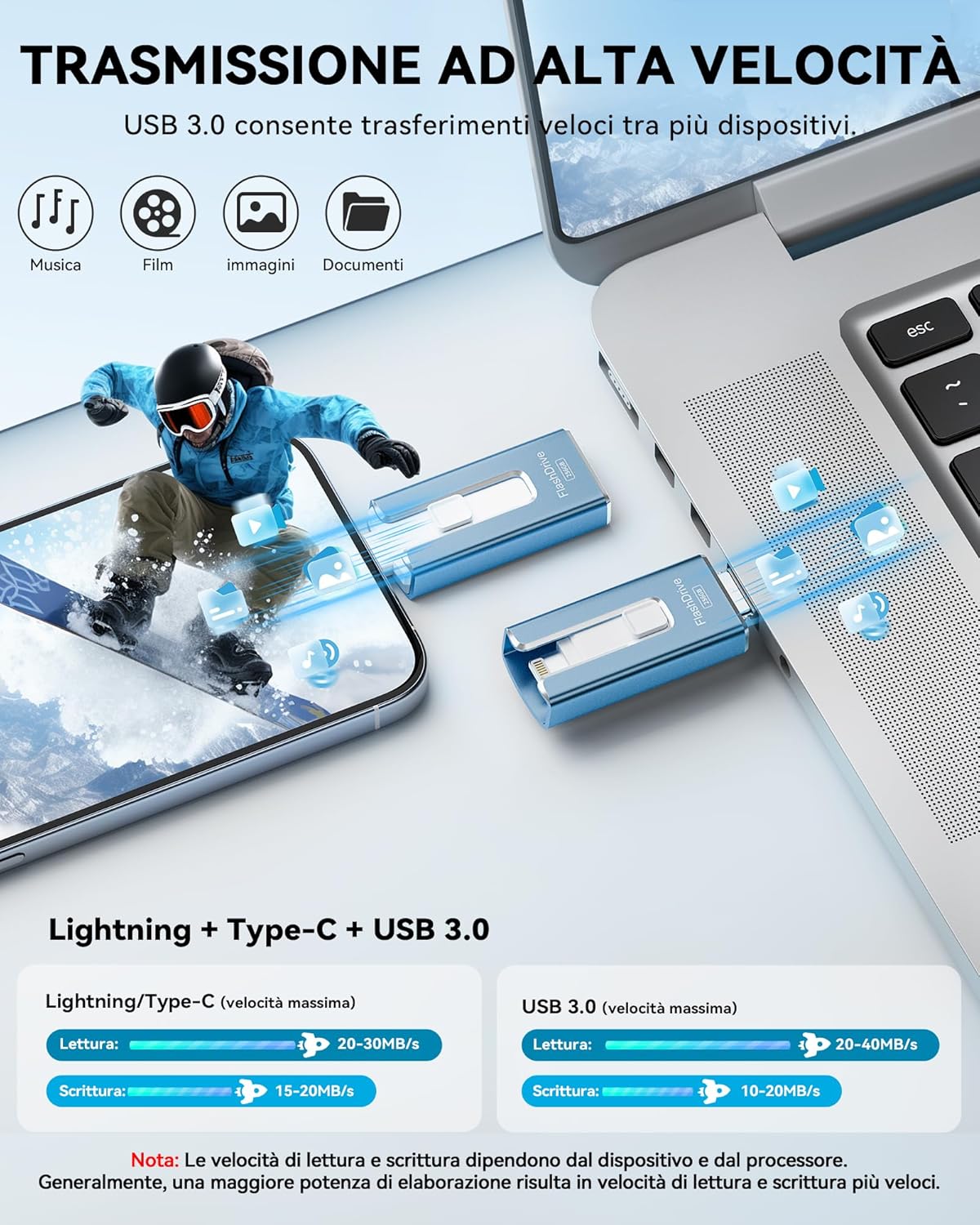 Thumbnail 1 de Chiavetta USB 256GB per iPhone con Lightning e Type-C