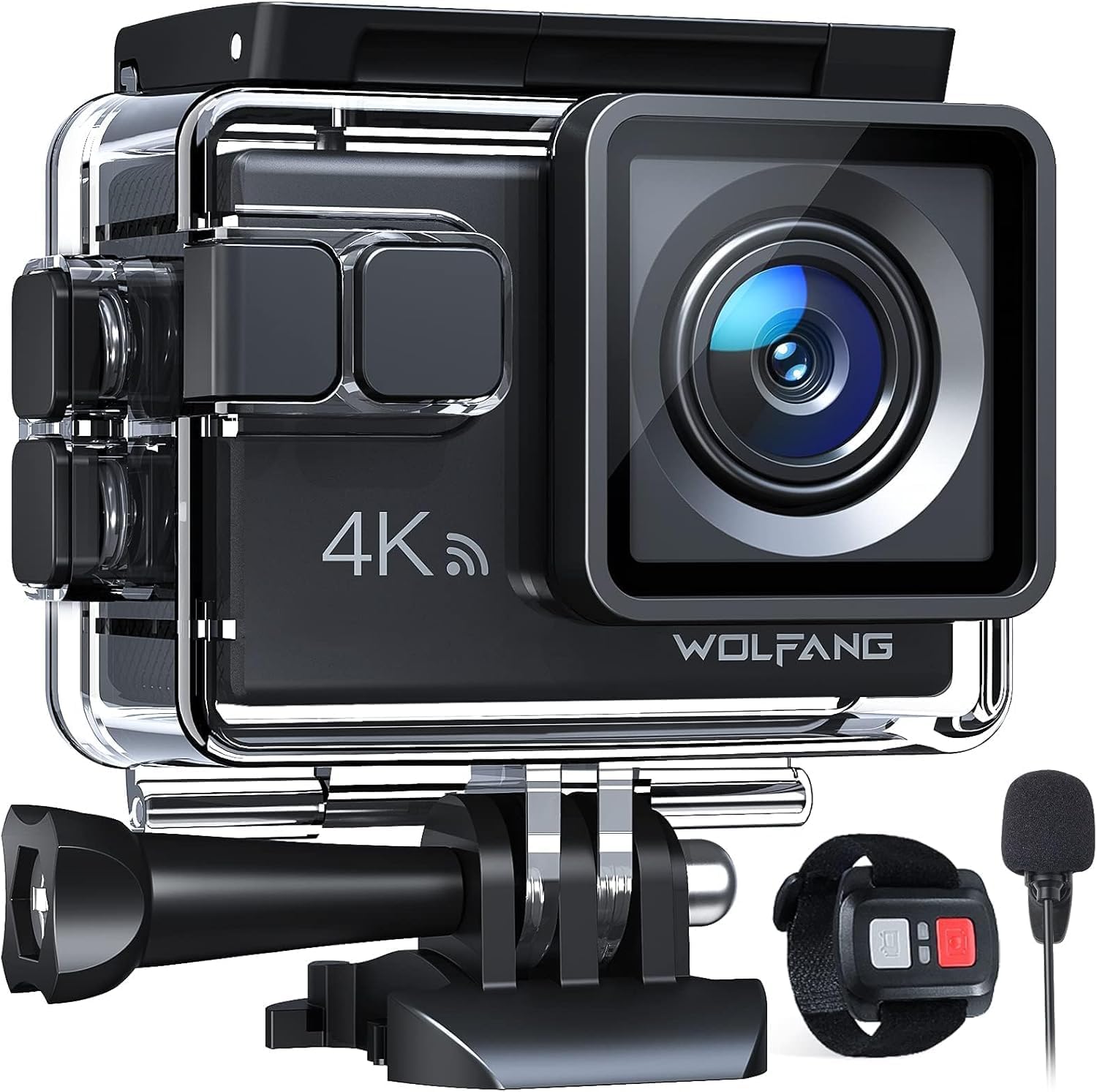 Detalle de WOLFANG GA100 Action Camera: 4K 20MP, 40m Waterproof, EIS Stabilisation & External Mic