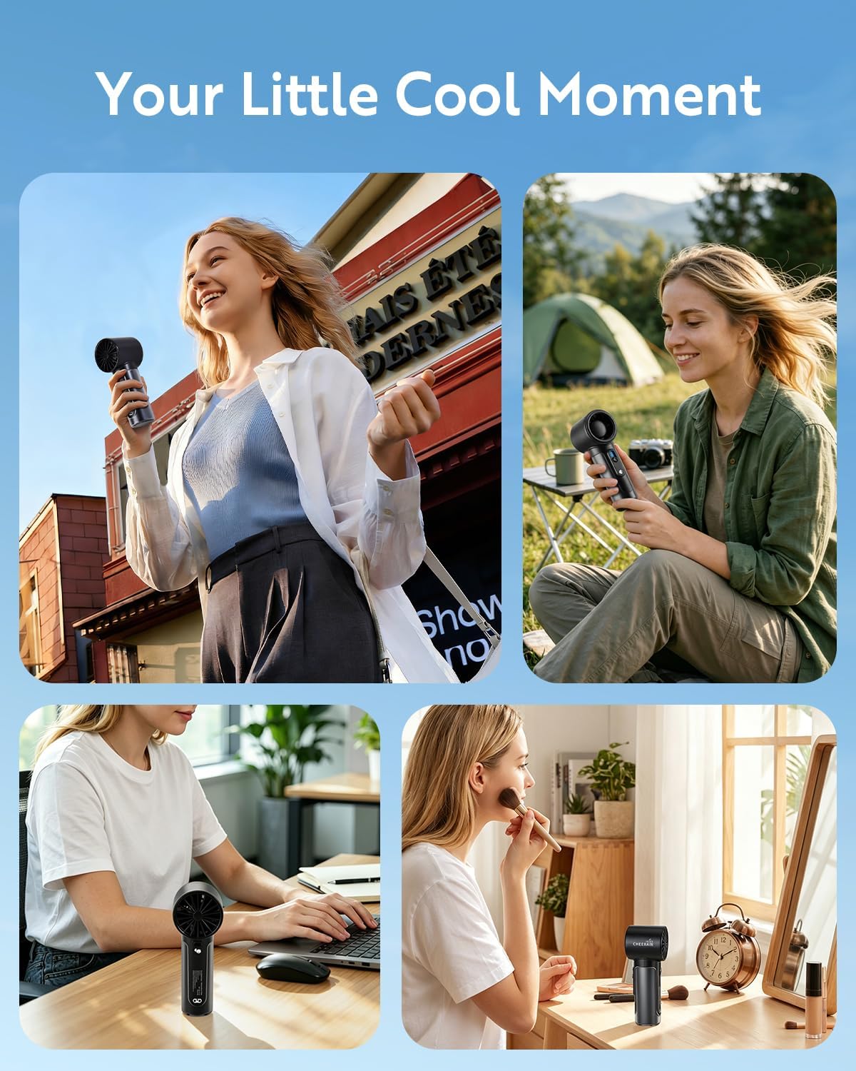 Thumbnail 5 de CHEERAIR Handheld Portable Fan: 5000mAh USB-C Rechargeable Personal Fan with 0–100 Speed, 18-Hour Runtime and Real-Time LED Display