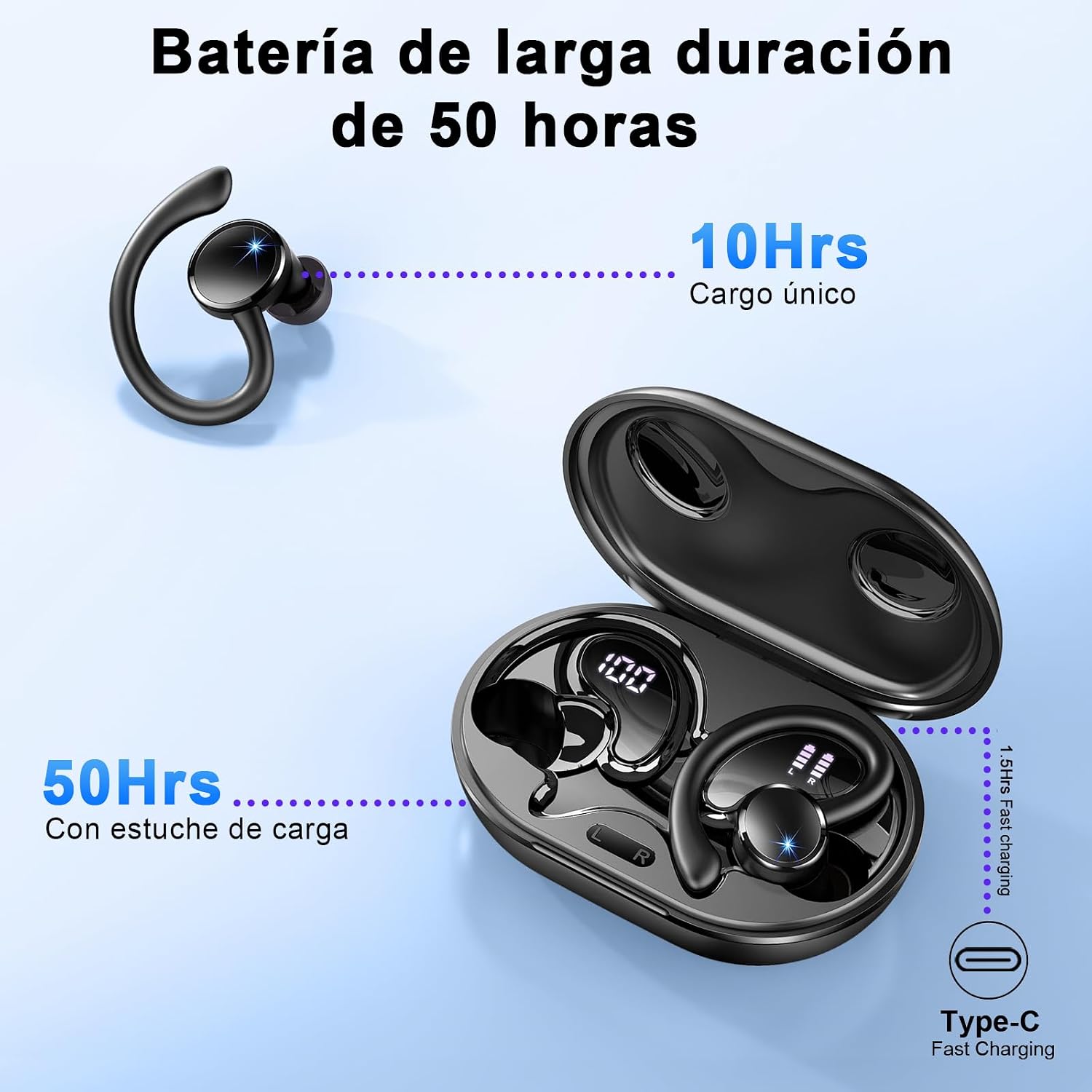 Detalle de Matast 2026: Auriculares Inalámbricos Deportivos con Bluetooth 5.4, ANC ENC y IP7