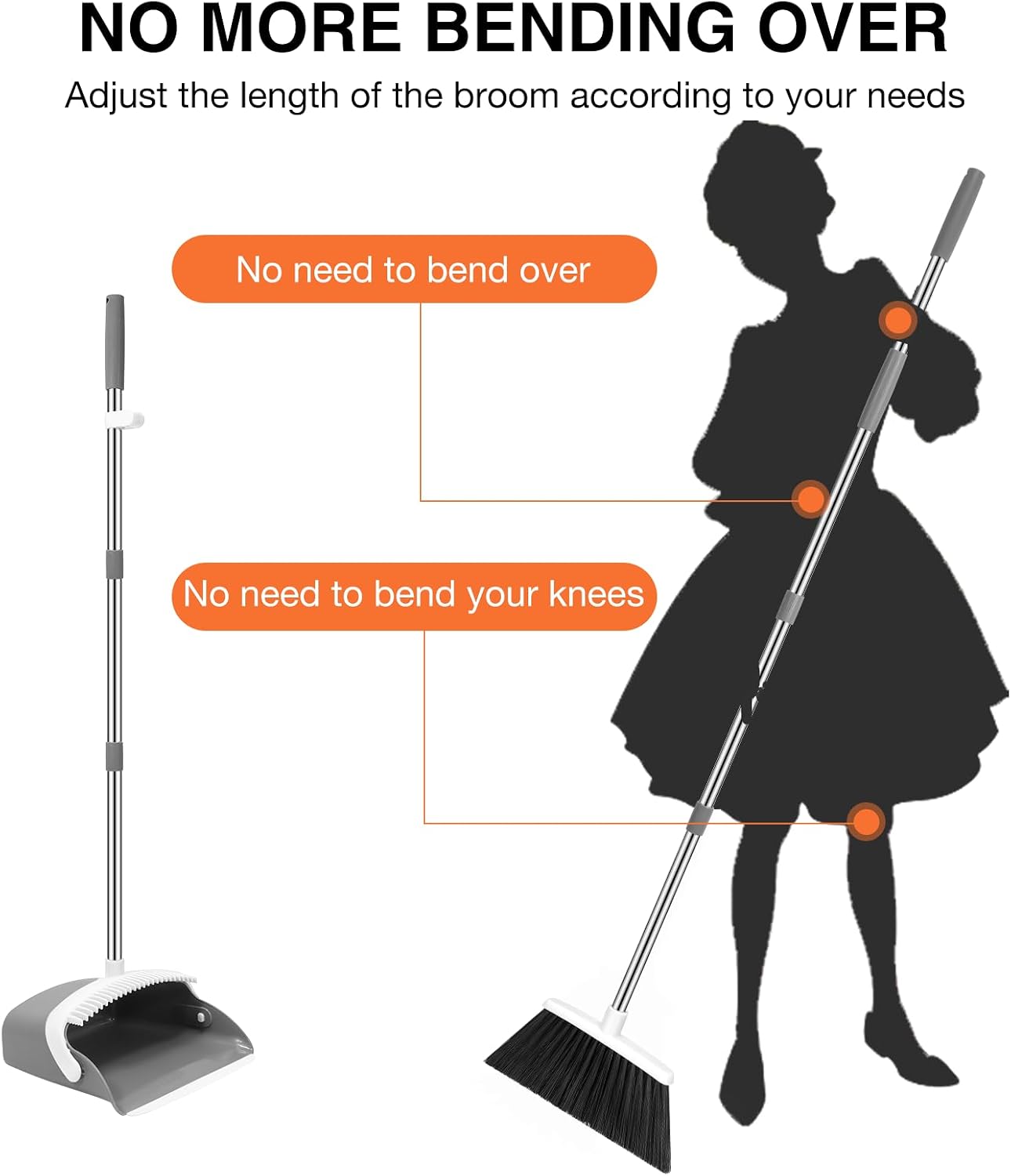 Detalle de NACENA Broom and Dustpan Set, 52-in Handle
